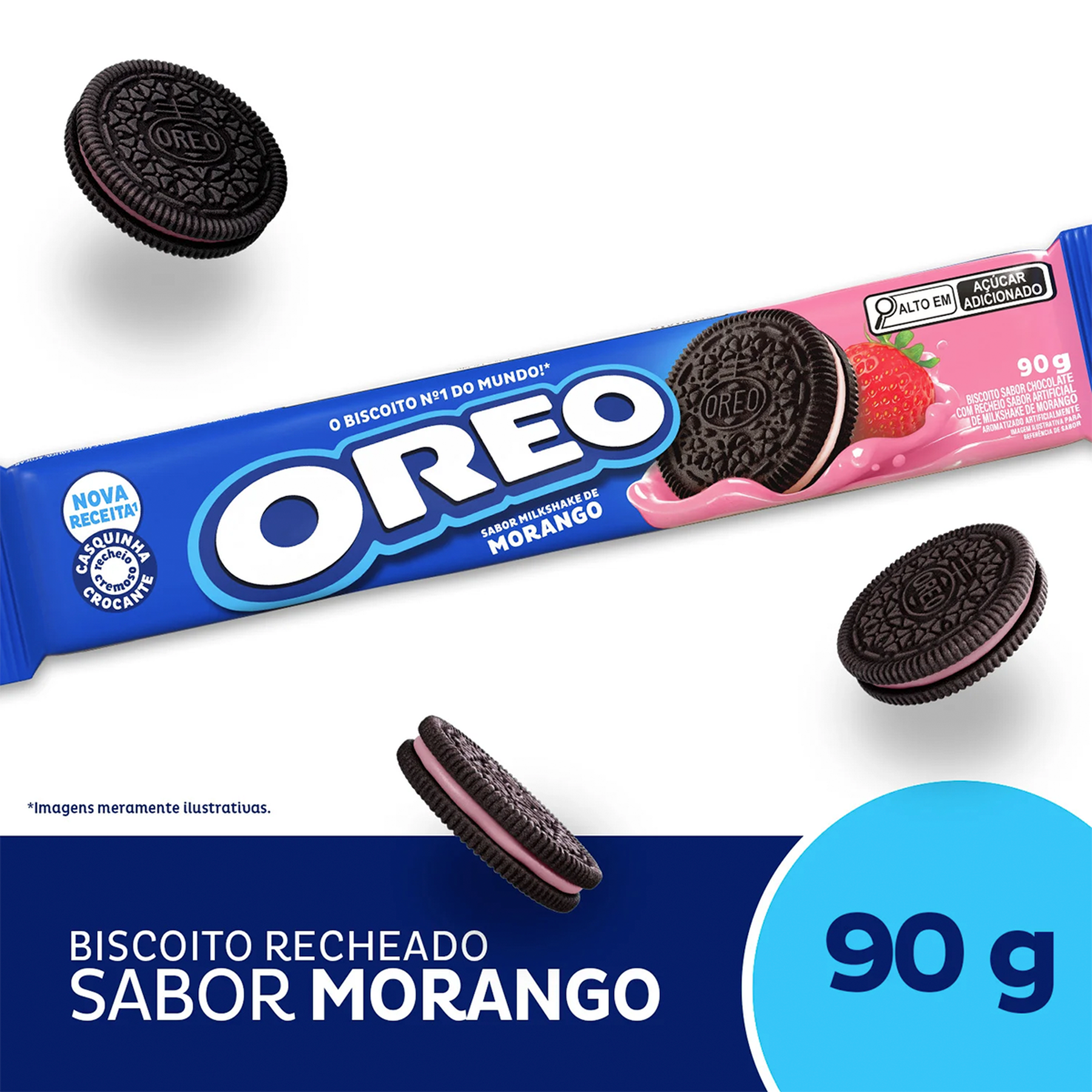 Biscoito Chocolate Recheio Milkshake de Morango Oreo Pacote 90g