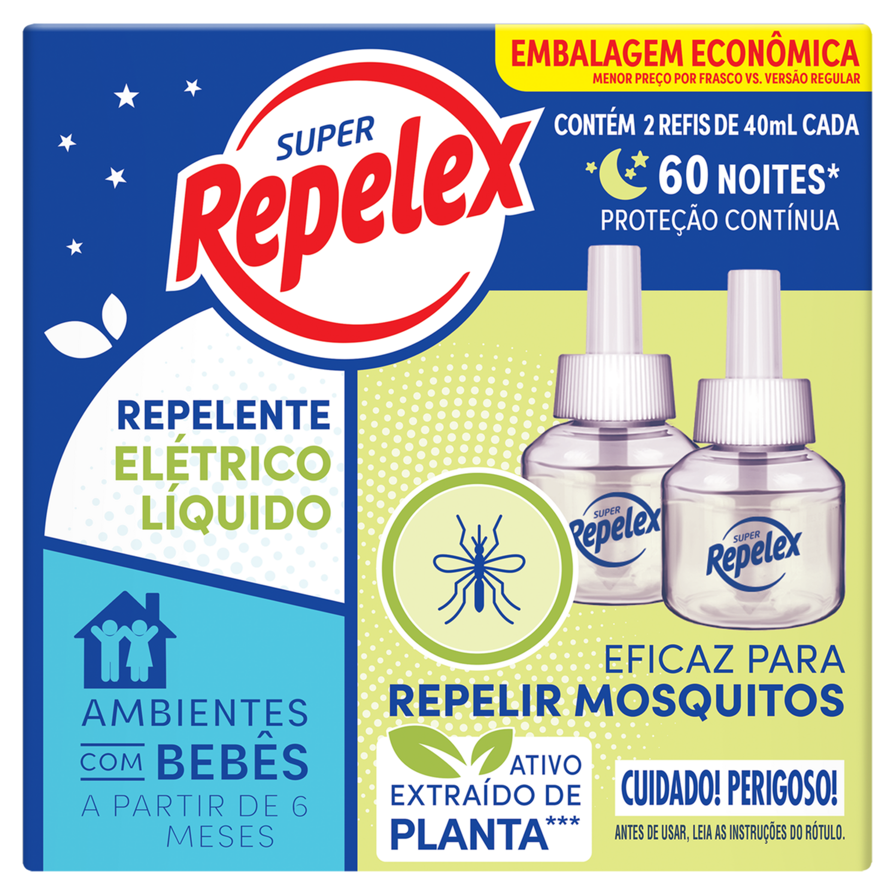 Repelente El&eacute;trico L&iacute;quido Refil 60 Noites Repelex Caixa 2 Unidades 40ml Cada