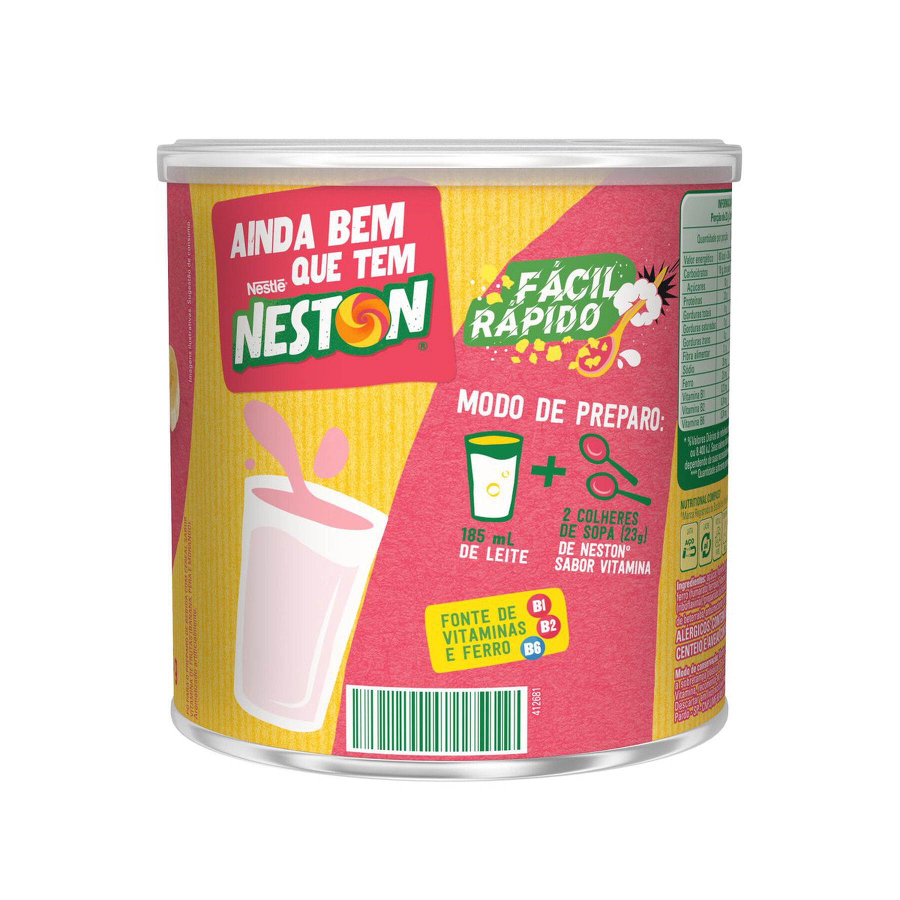 Pó para Preparo de Bebida Vitamina de Pera, Morango e Banana Nestlé Neston Lata 400g