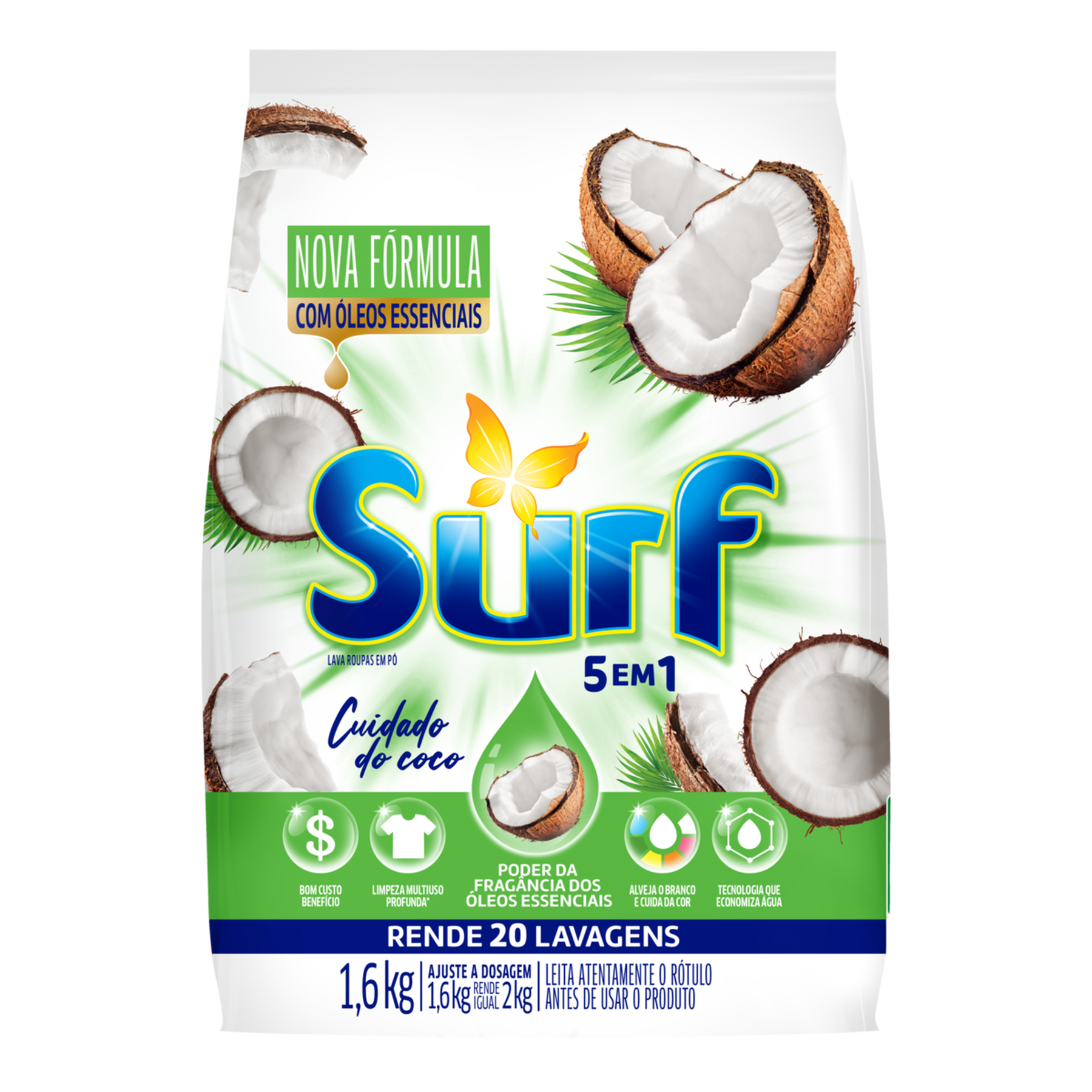 Sabão em Pó 5 em 1 Surf Cuidado do Coco 1,6kg