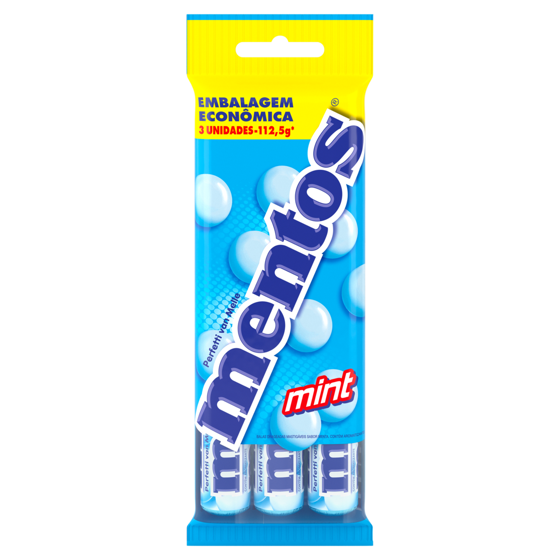 Bala Menta Mentos Pacote 112,5g C/3 Unidades&nbsp;