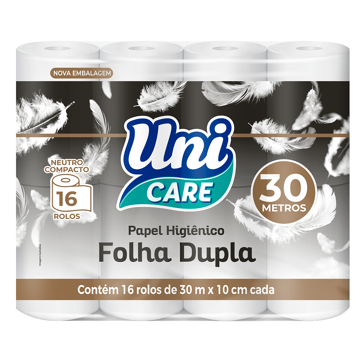 Papel Higi&ecirc;nico Folha Dupla Uni Care 30m C/16 Unidades