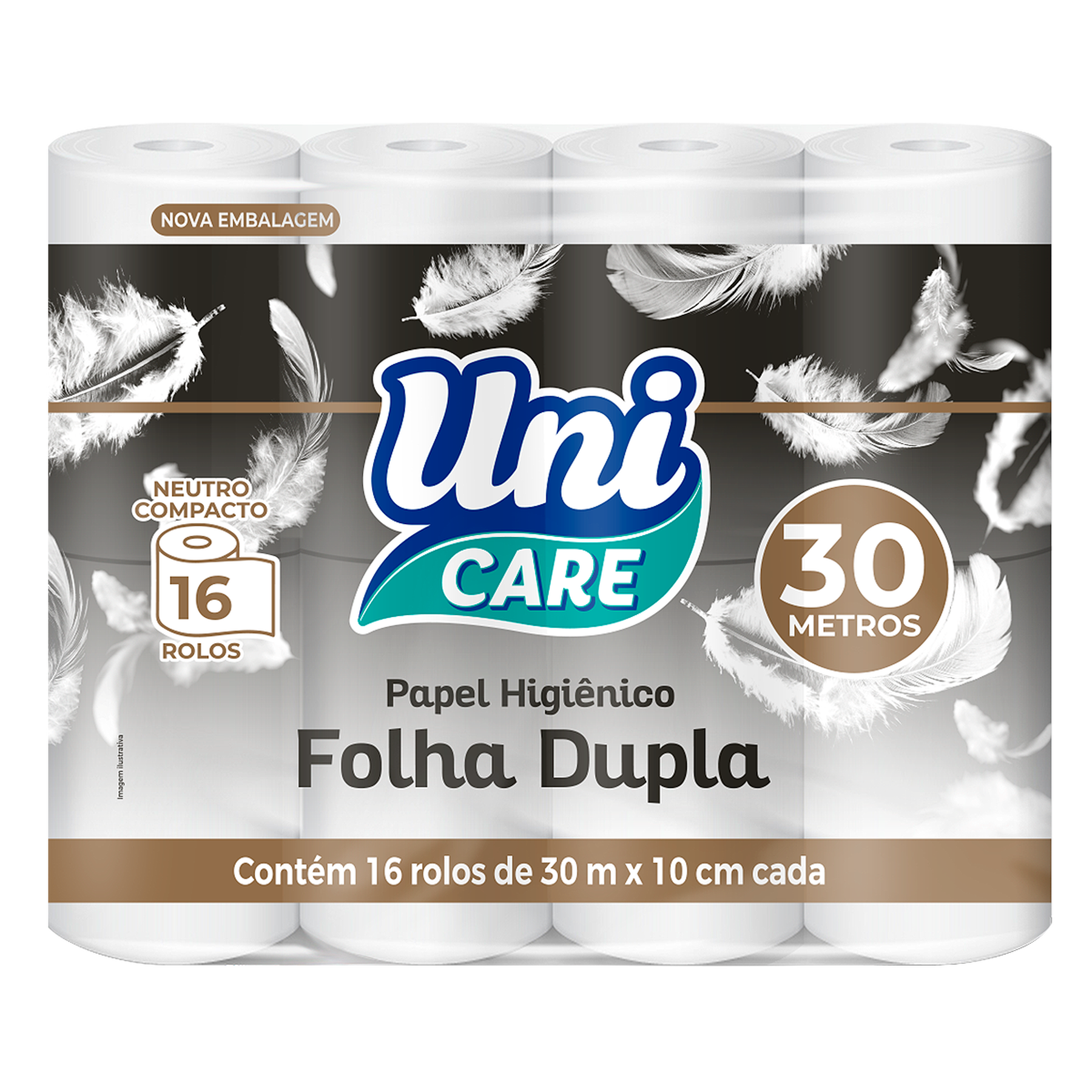 Papel Higiênico Folha Dupla Uni Care 30m C/16 Unidades