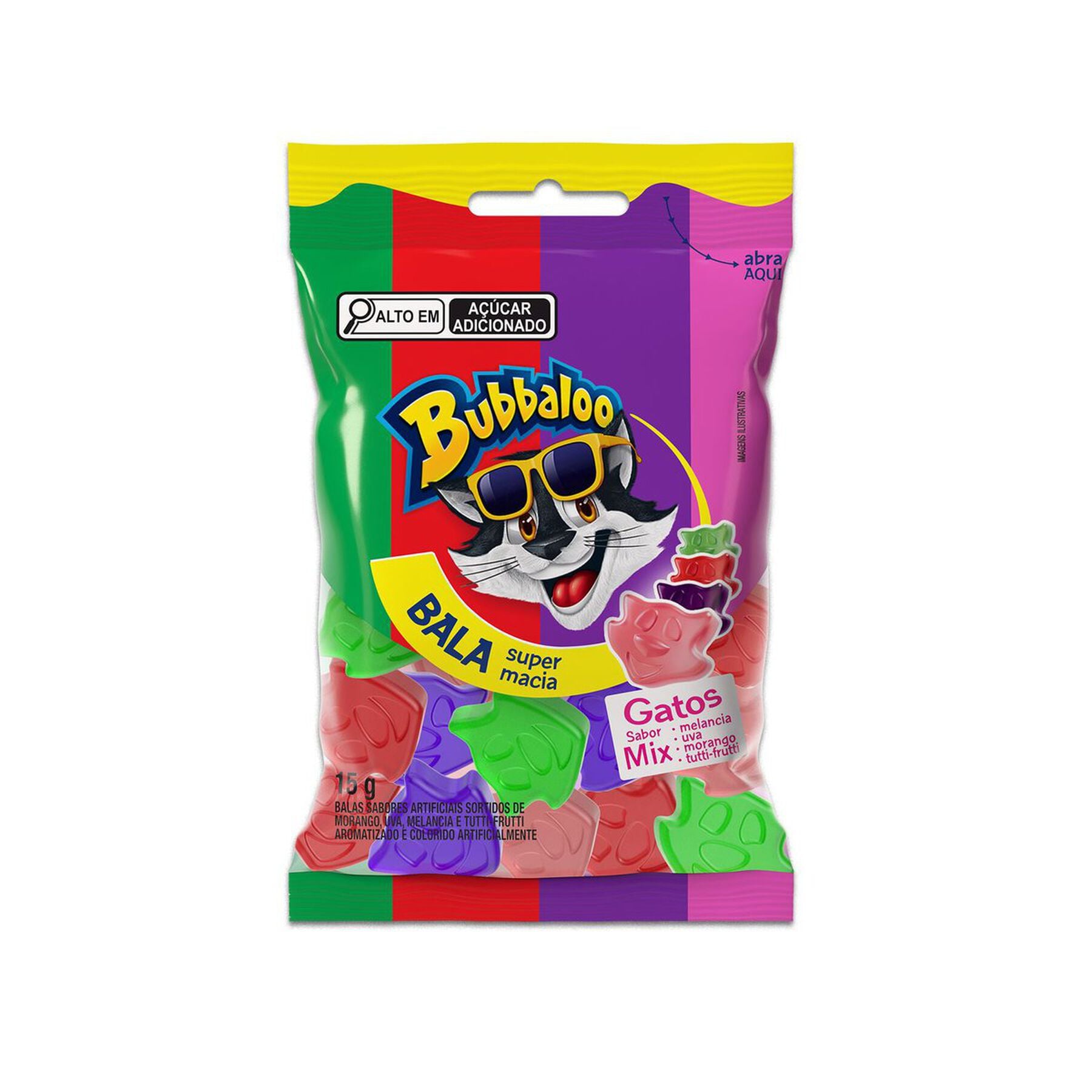 Bala Sortida Gatos Bubbaloo Pacote 15g