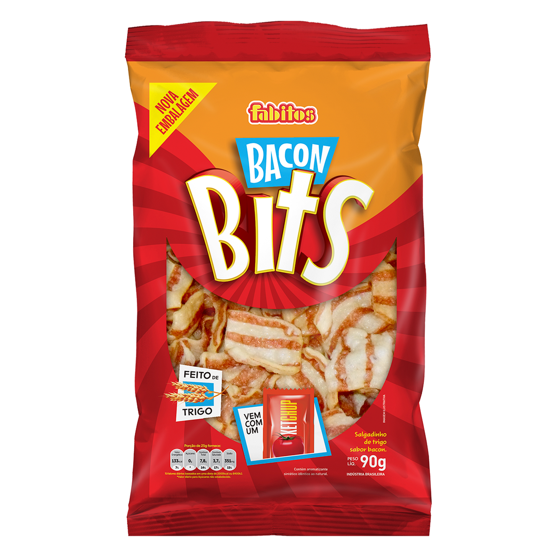 Salgadinho de Trigo Bacon Bits Fabitos Pacote 90g