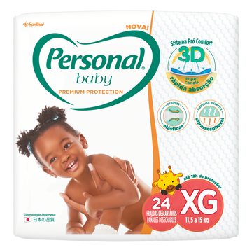 Fralda Descartável Infantil Premium Protection Personal Baby XG Pacote C/24 Unidades
