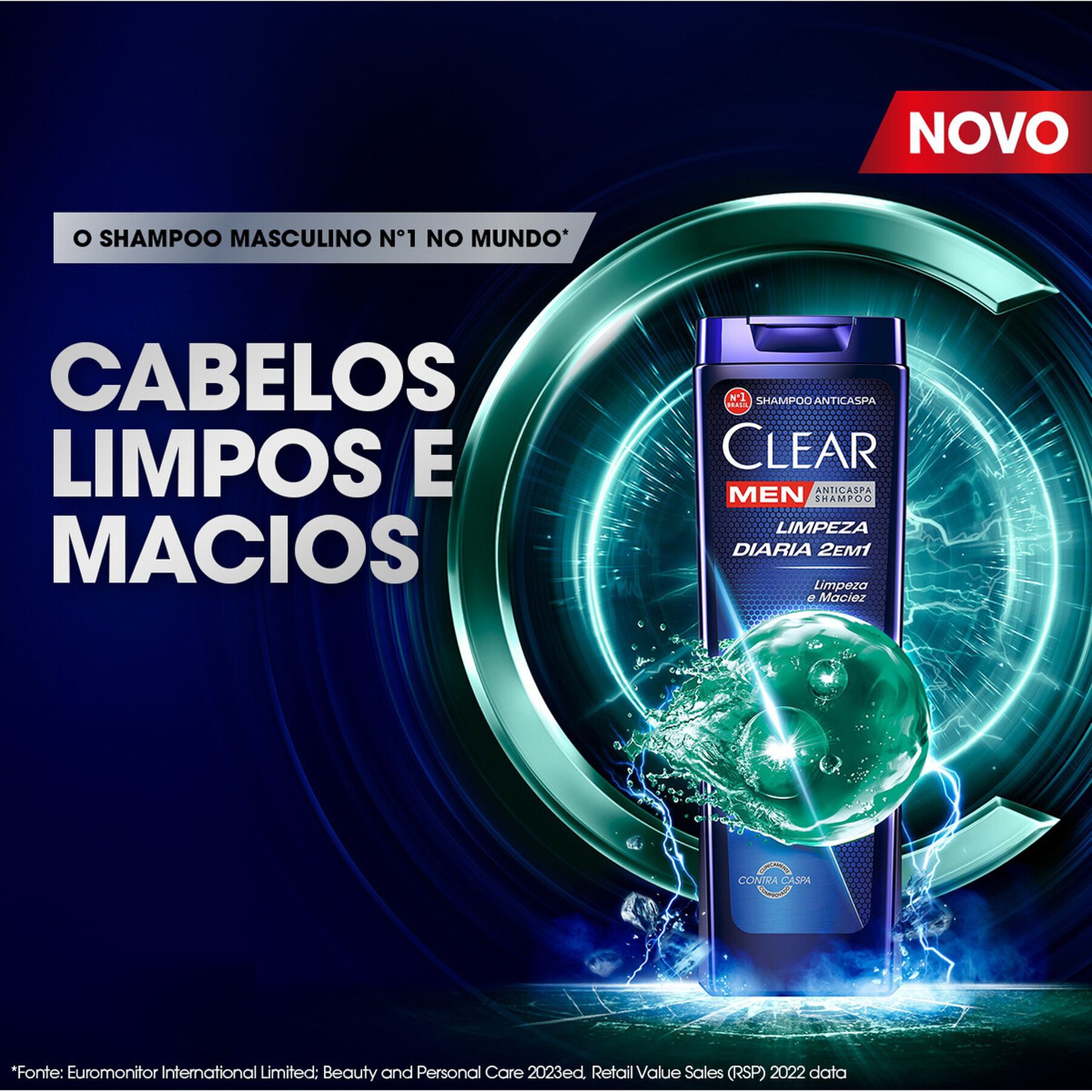 Shampoo 2 em 1 Anticaspa Clear Men Limpeza Diária Frasco 400ml