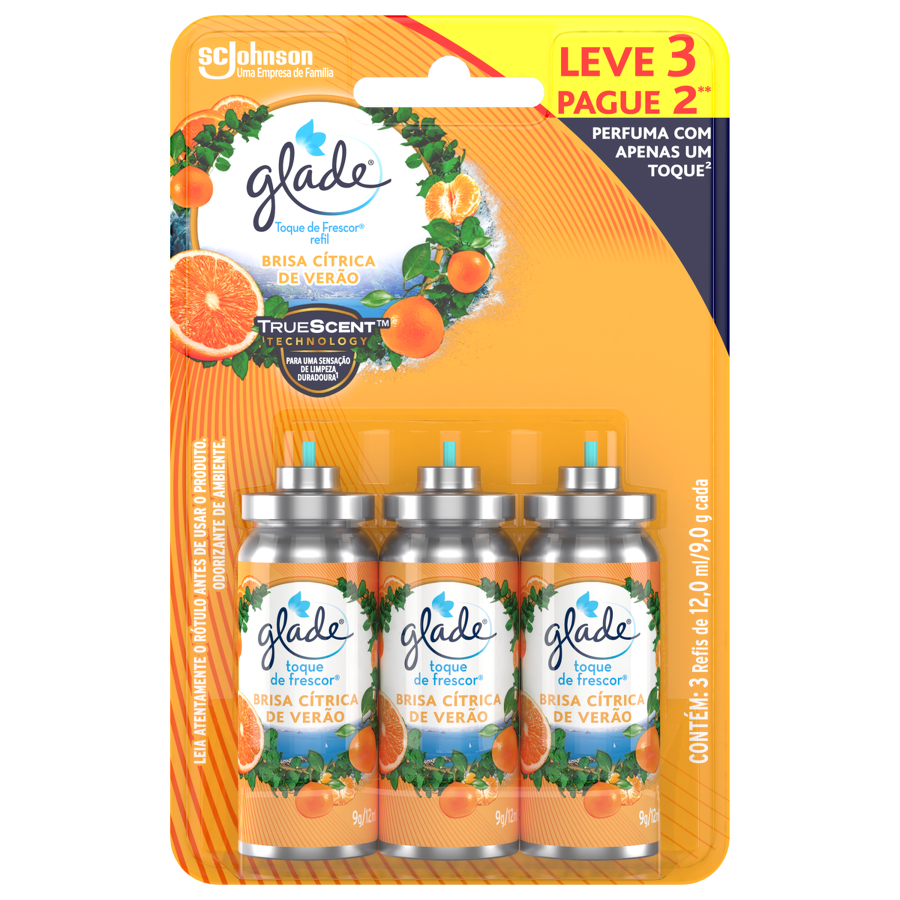 Odorizador de Ambiente Brisa Cítrica de Verão Glade Toque de Frescor Refil 12ml C/3 Unidades - Embalagem Leve 3 Pague 2
