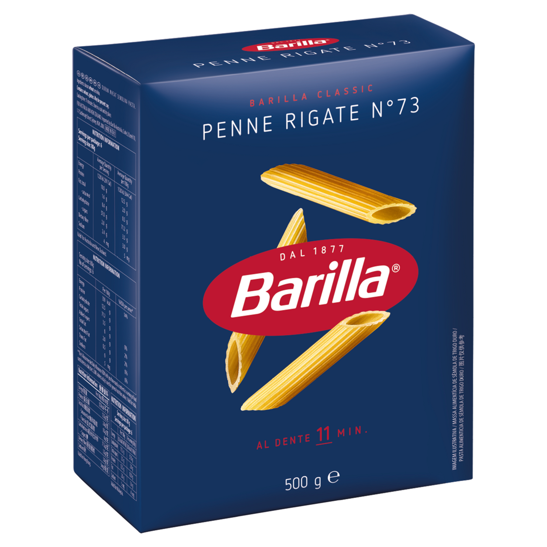 Macarrão de Sêmola de Trigo Duro Penne Rigate 73 Barilla Classic Caixa 500g