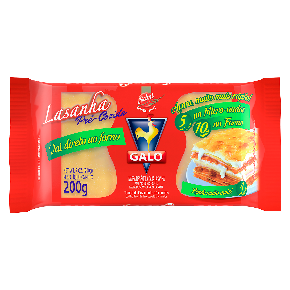 Massa de S&ecirc;mola para Lasanha Galo Pacote 200g