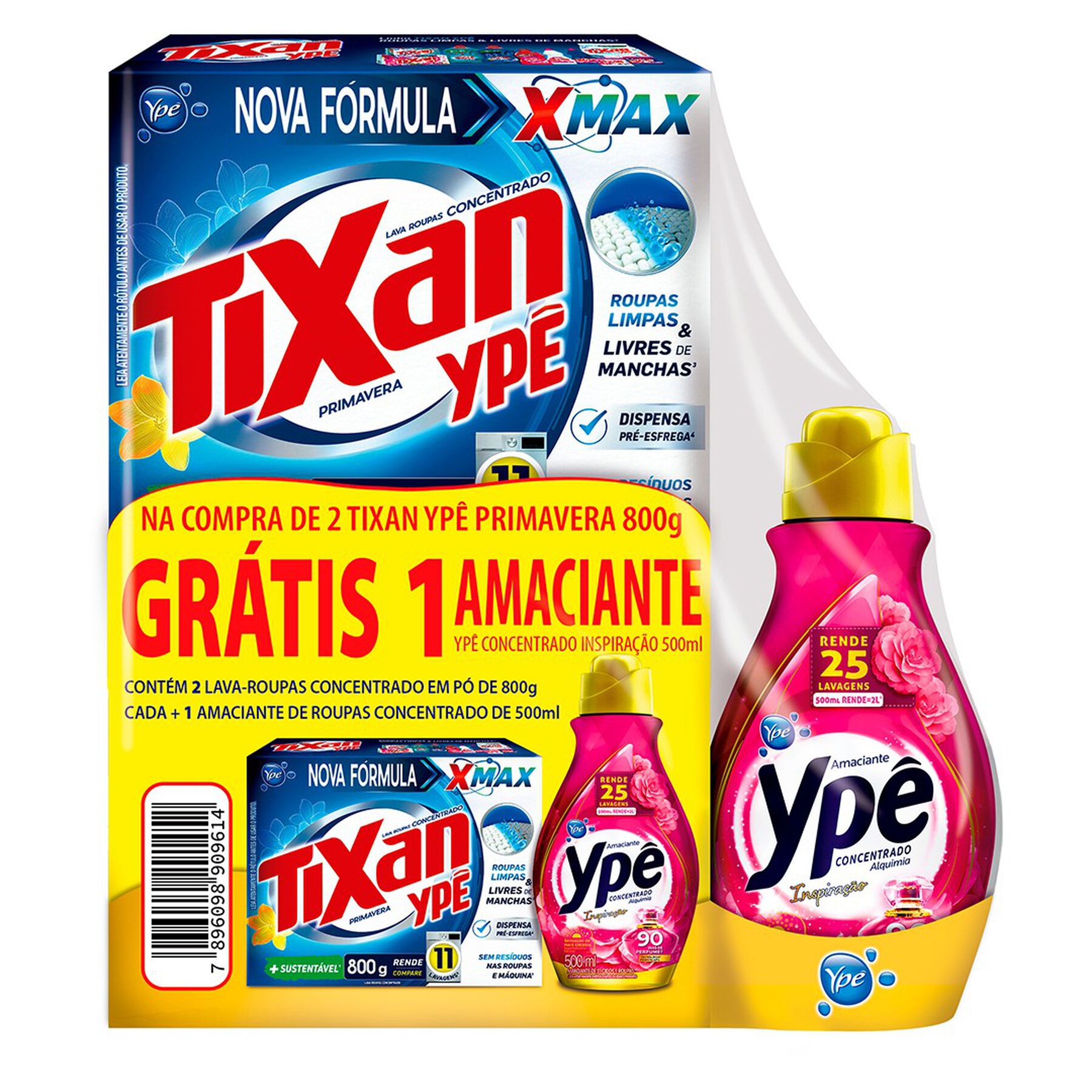 Kit Lava Roupas em P&oacute; Concentrado Primavera Tixan Yp&ecirc; 800g Cada 2 Unidades