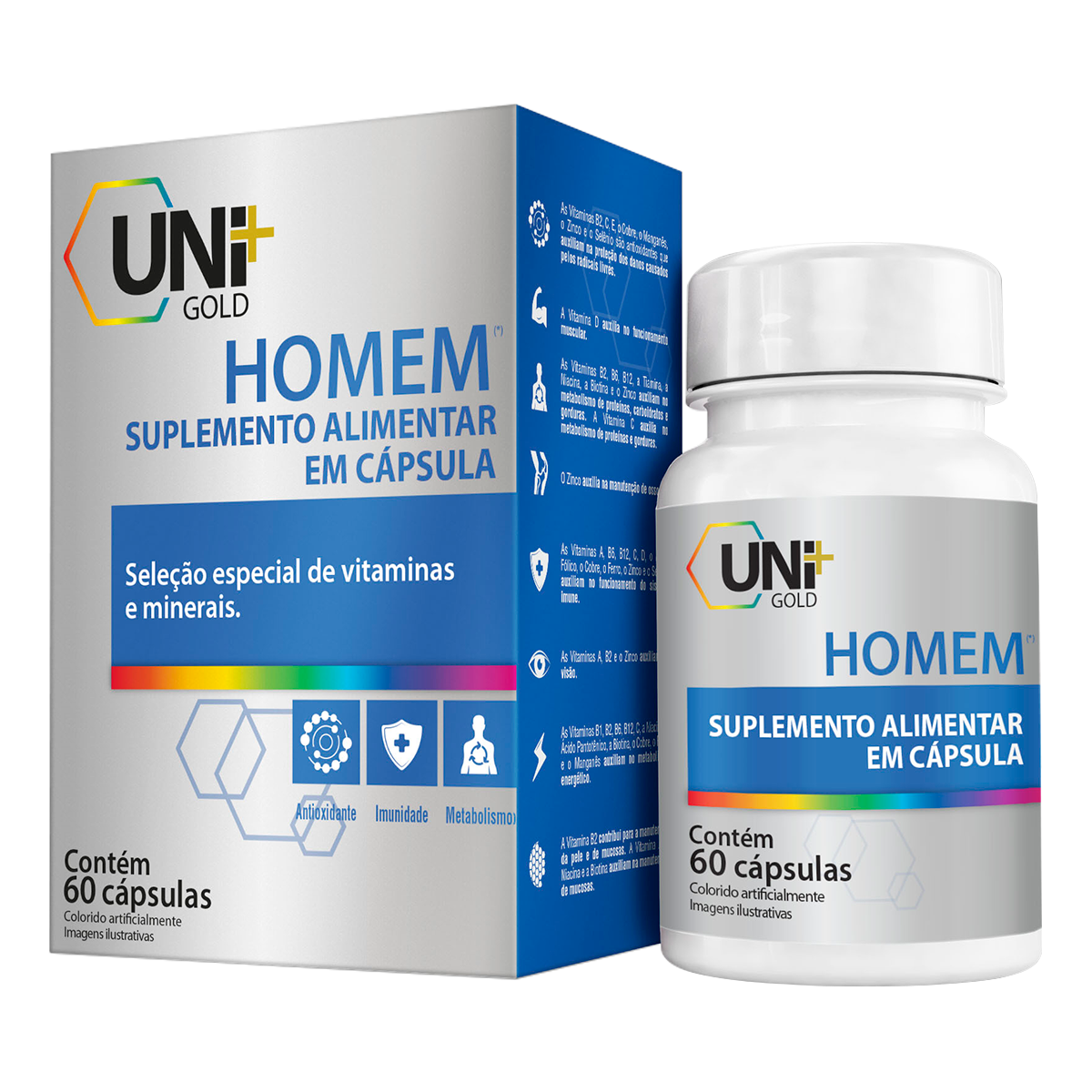 Suplemento Alimentar Homem Uni Gold Caixa C/60 Unidades