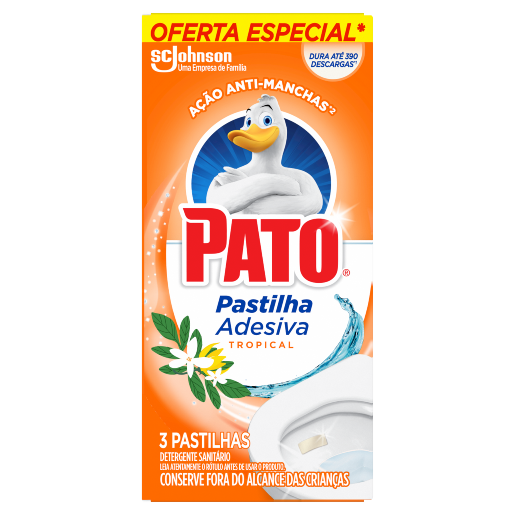 Detergente Sanit&aacute;rio Pastilha Adesiva Tropical Pato C/3 Unidades