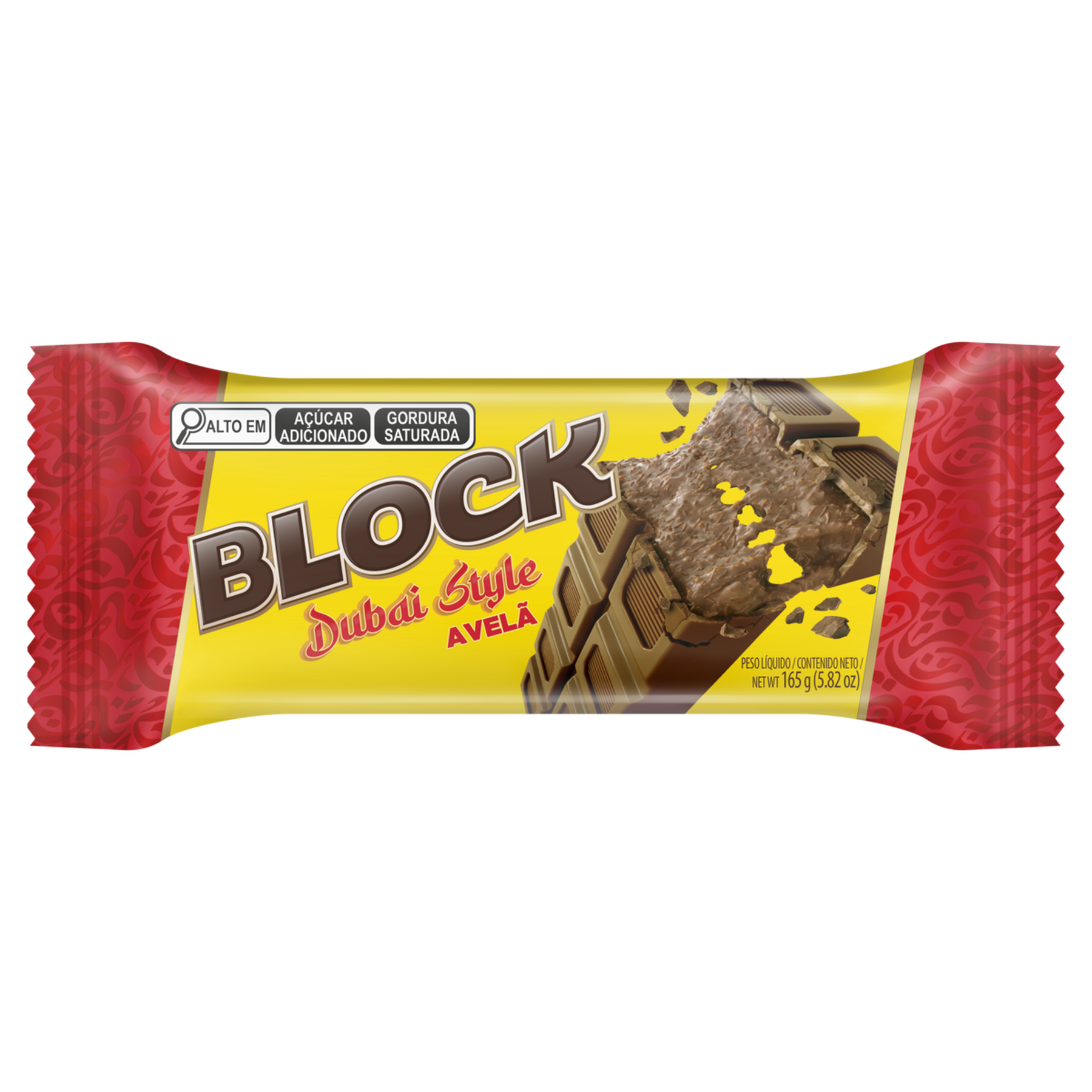 Chocolate ao Leite Recheio Avel&atilde; Dubai Style Block Pacote 165g