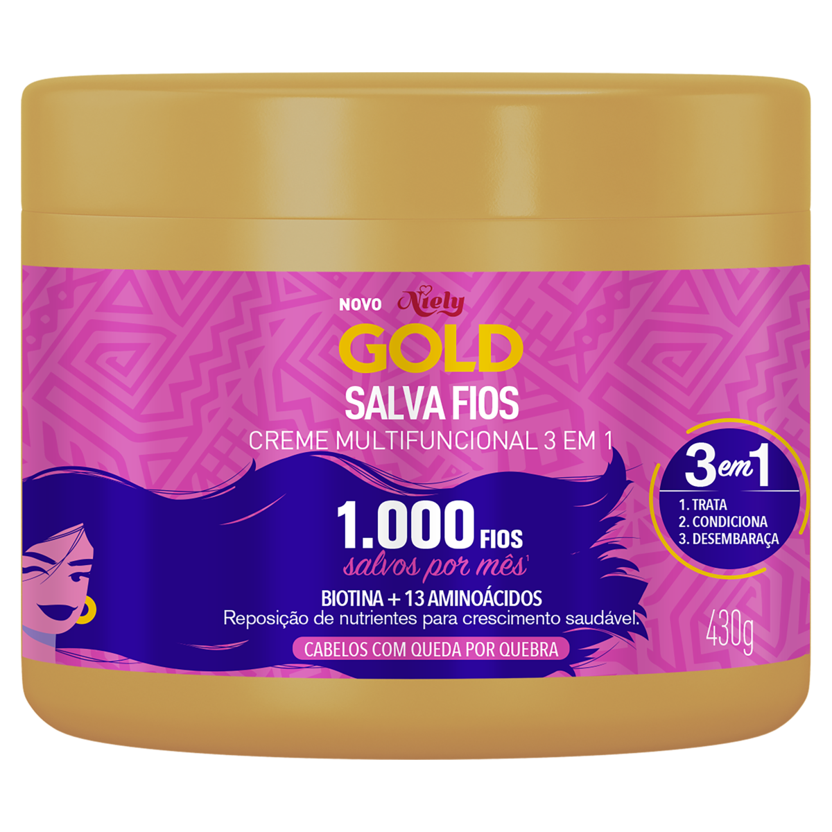 Creme Multifuncional Niely Gold Salva Fios Pote 430g