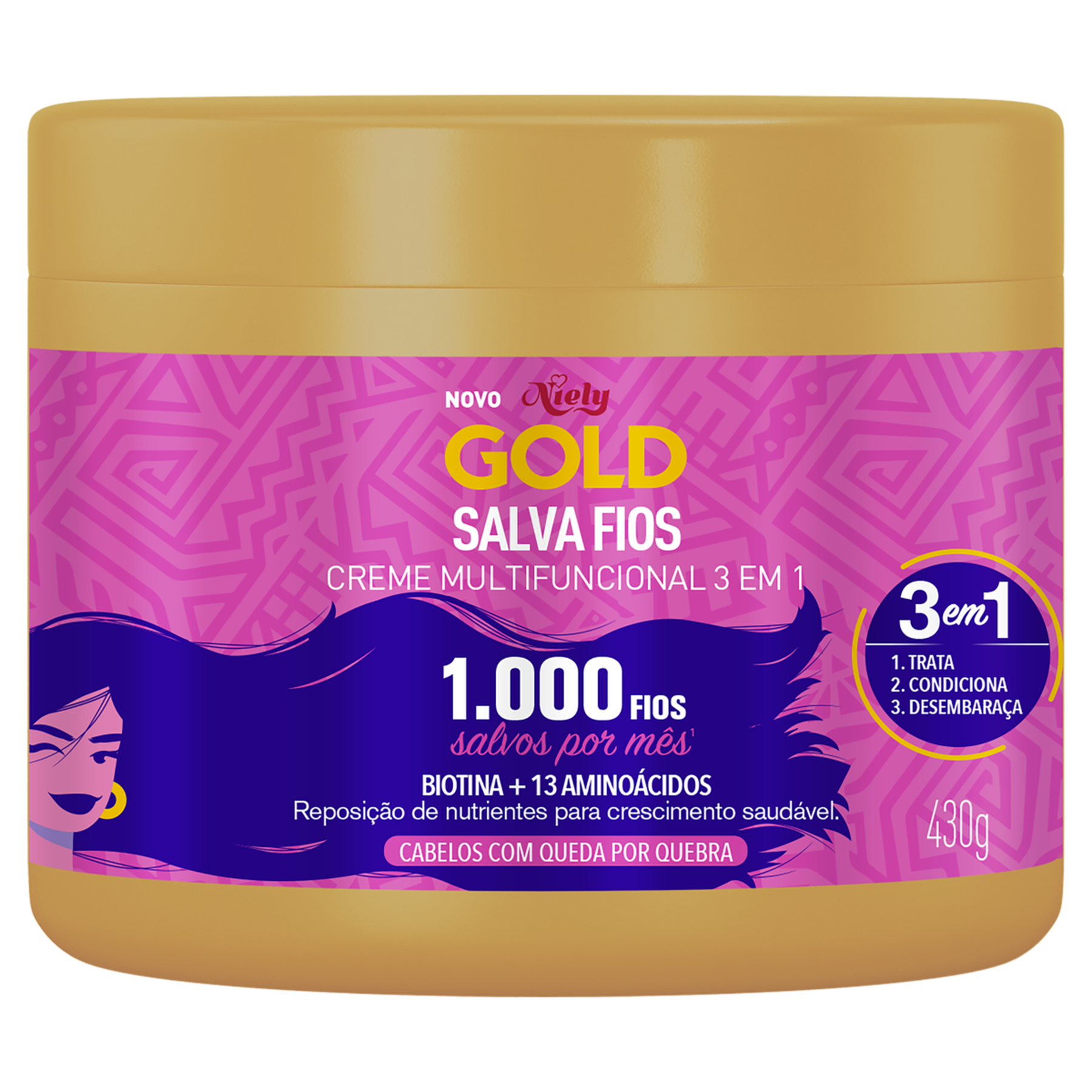 Creme Multifuncional Niely Gold Salva Fios Pote 430g