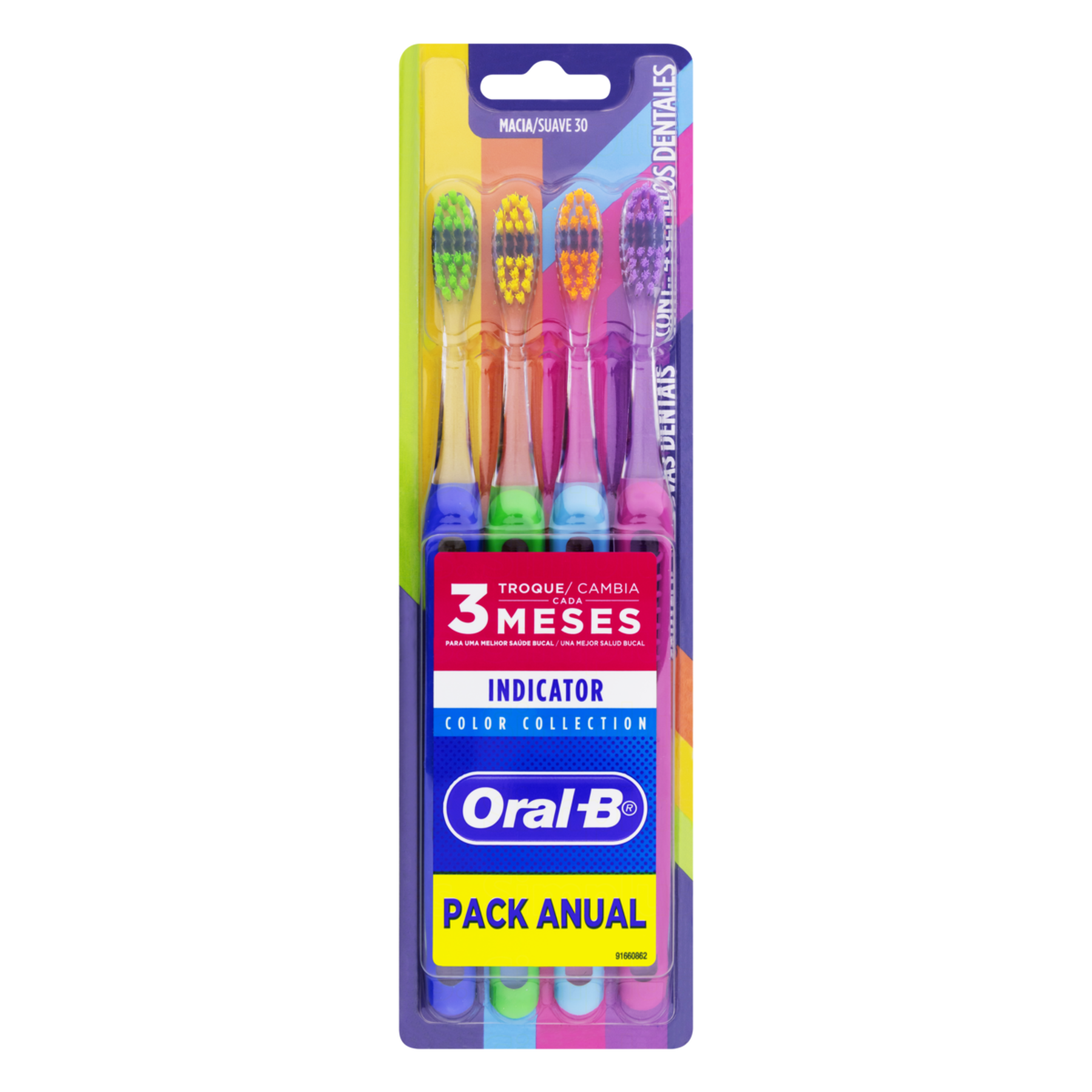 Escova Dental Macia 30 Indicator Color Collection Oral-B C/4 Unidades