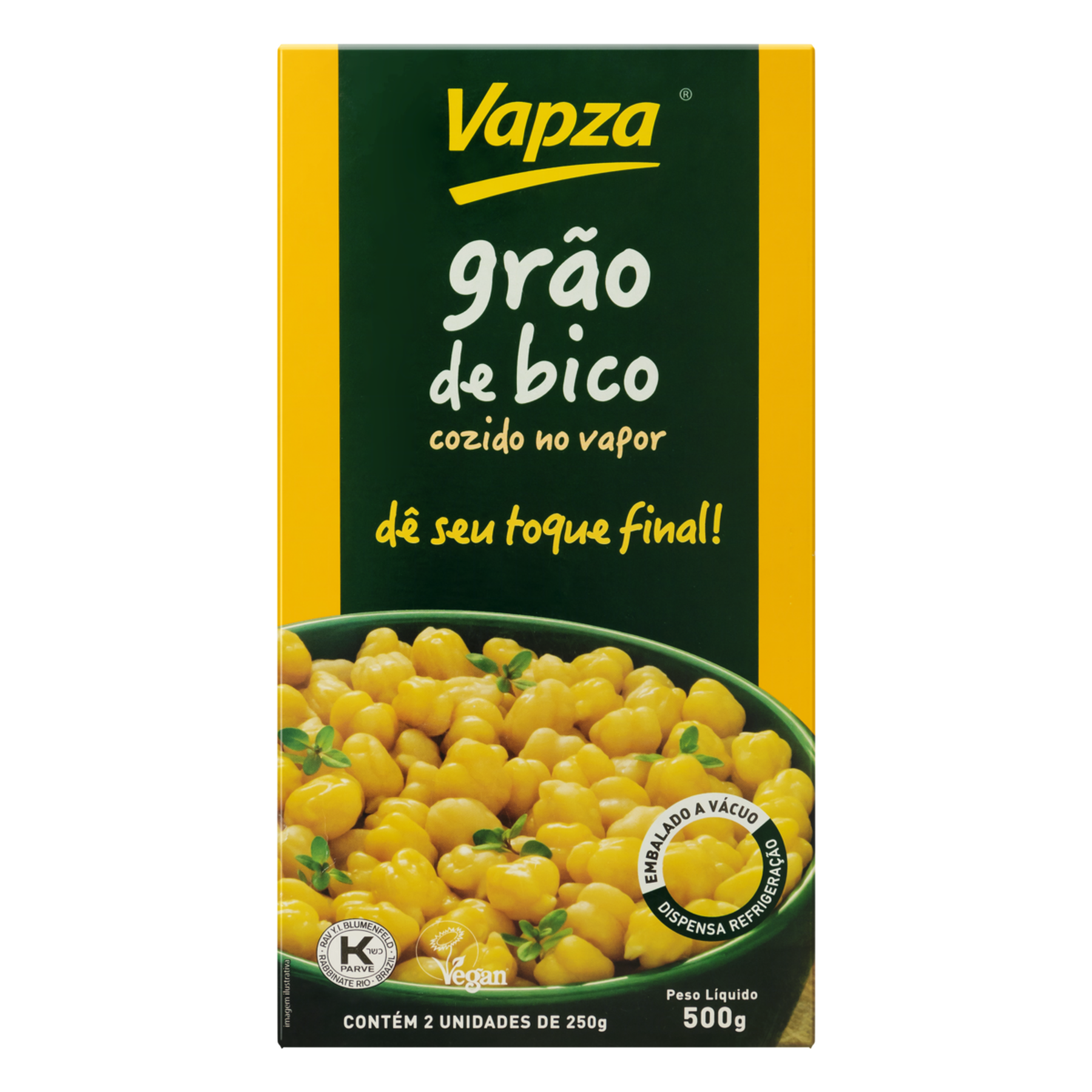 Gr&atilde;o-de-Bico Cozido no Vapor Vapza Caixa 500g C/2 Unidades