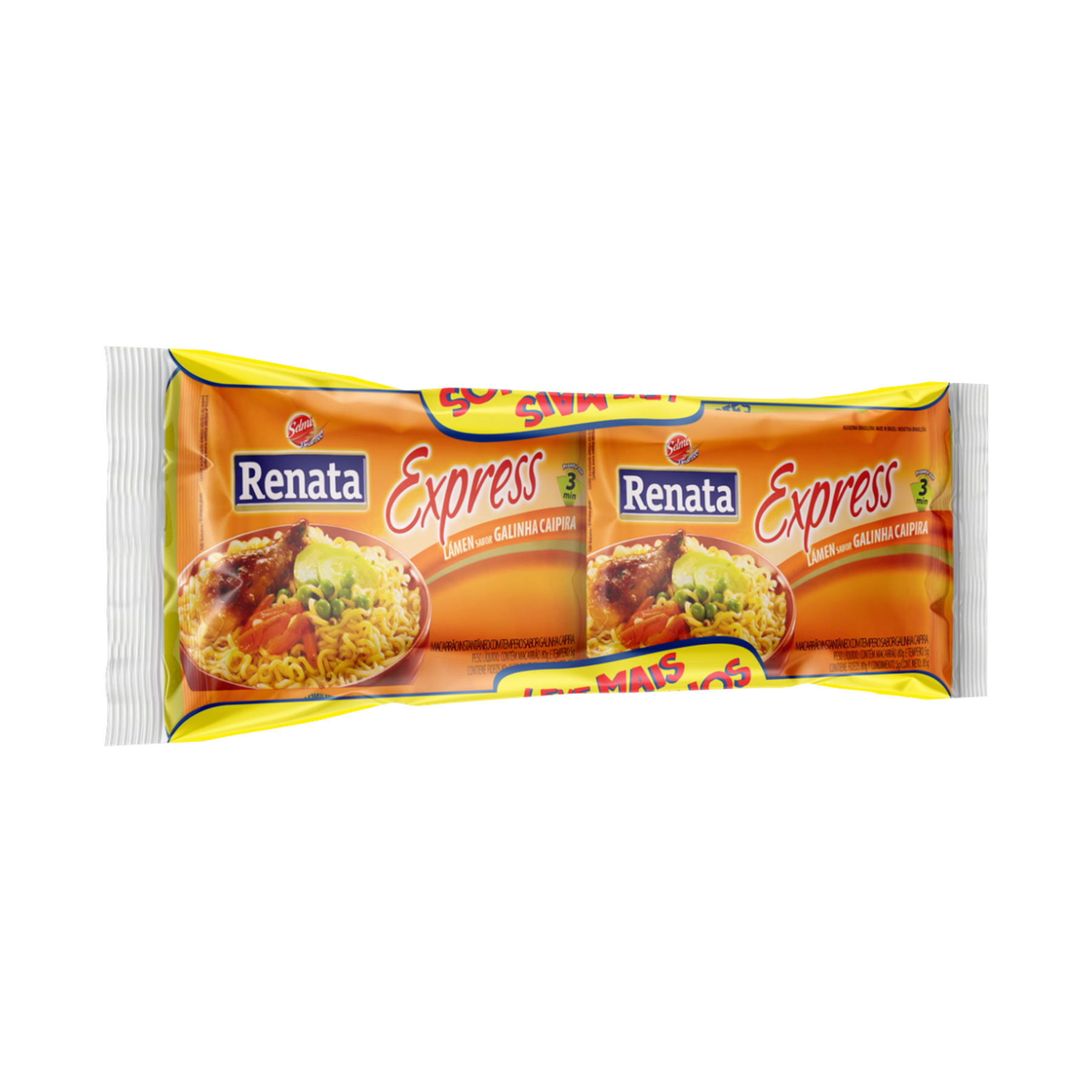 Kit Macarr&atilde;o Instant&acirc;neo L&aacute;men Galinha Caipira + Carne Renata Express 340g 4 Unidades Leve Mais Pague Menos