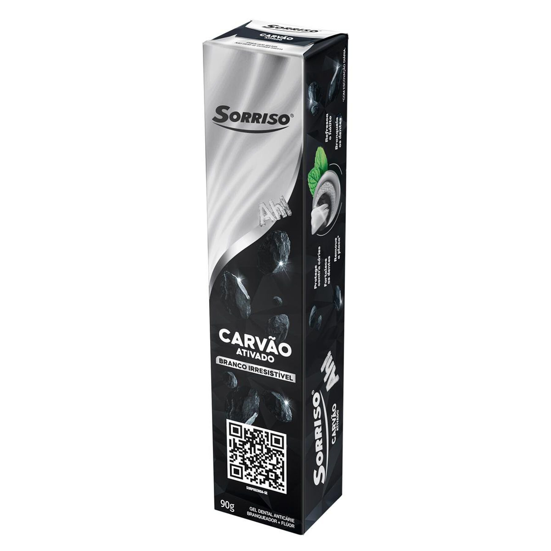 Gel Dental Anticárie Branqueador Carvão Ativado Sorriso Caixa 90g