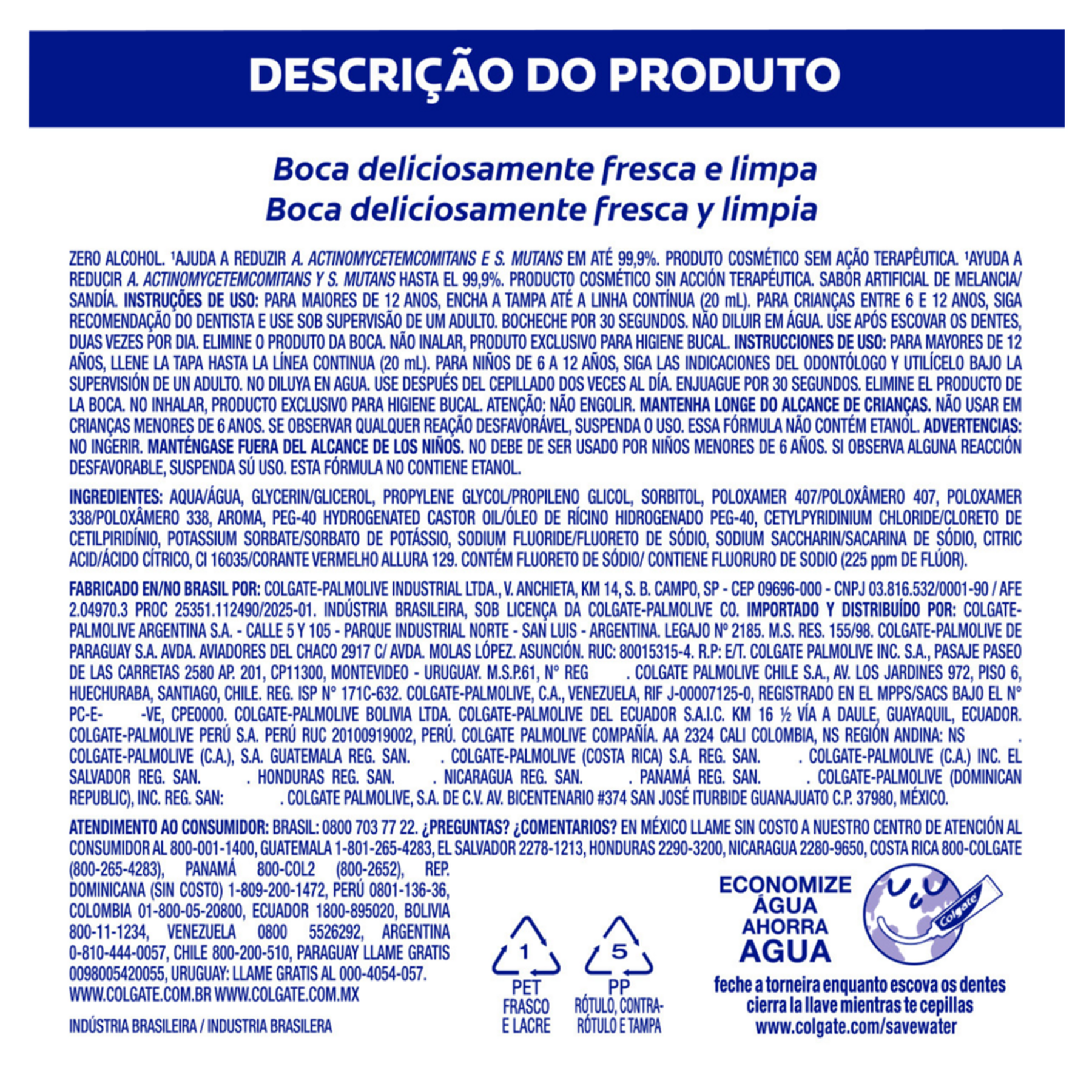 Enxaguante Bucal Zero &Aacute;lcool Melancia Plax Colgate Frasco 250ml&nbsp;