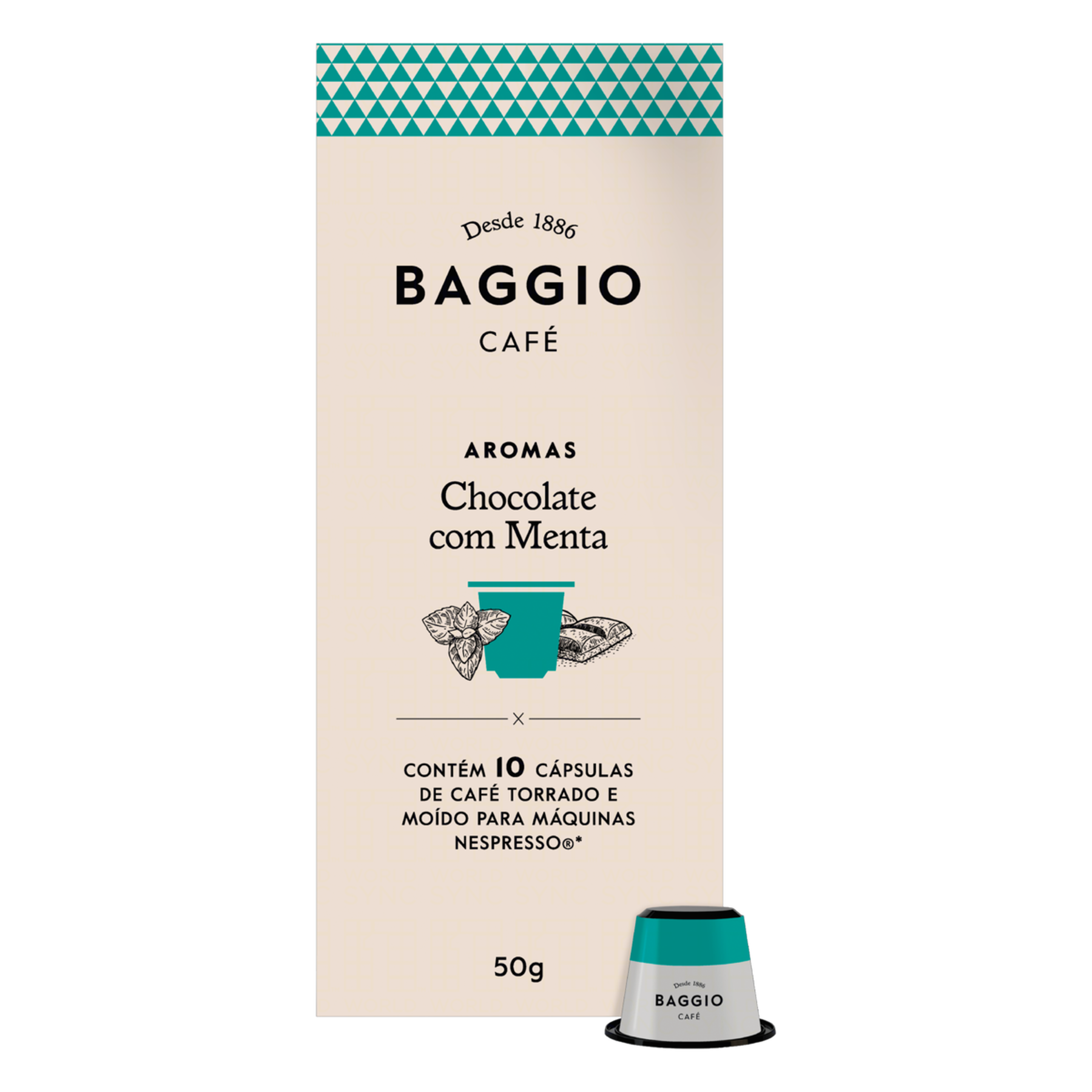 Caf&eacute; em C&aacute;psula Torrado e Mo&iacute;do Chocolate com Menta Baggio Aromas Caixa 50g 10 Unidades