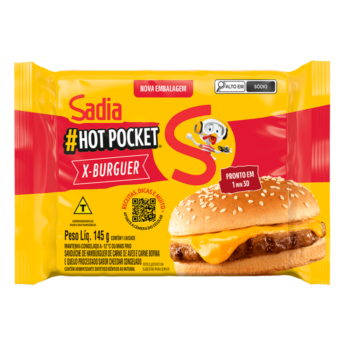 Sandu&iacute;che Hot Pocket X-Burguer Sadia Pacote 145g