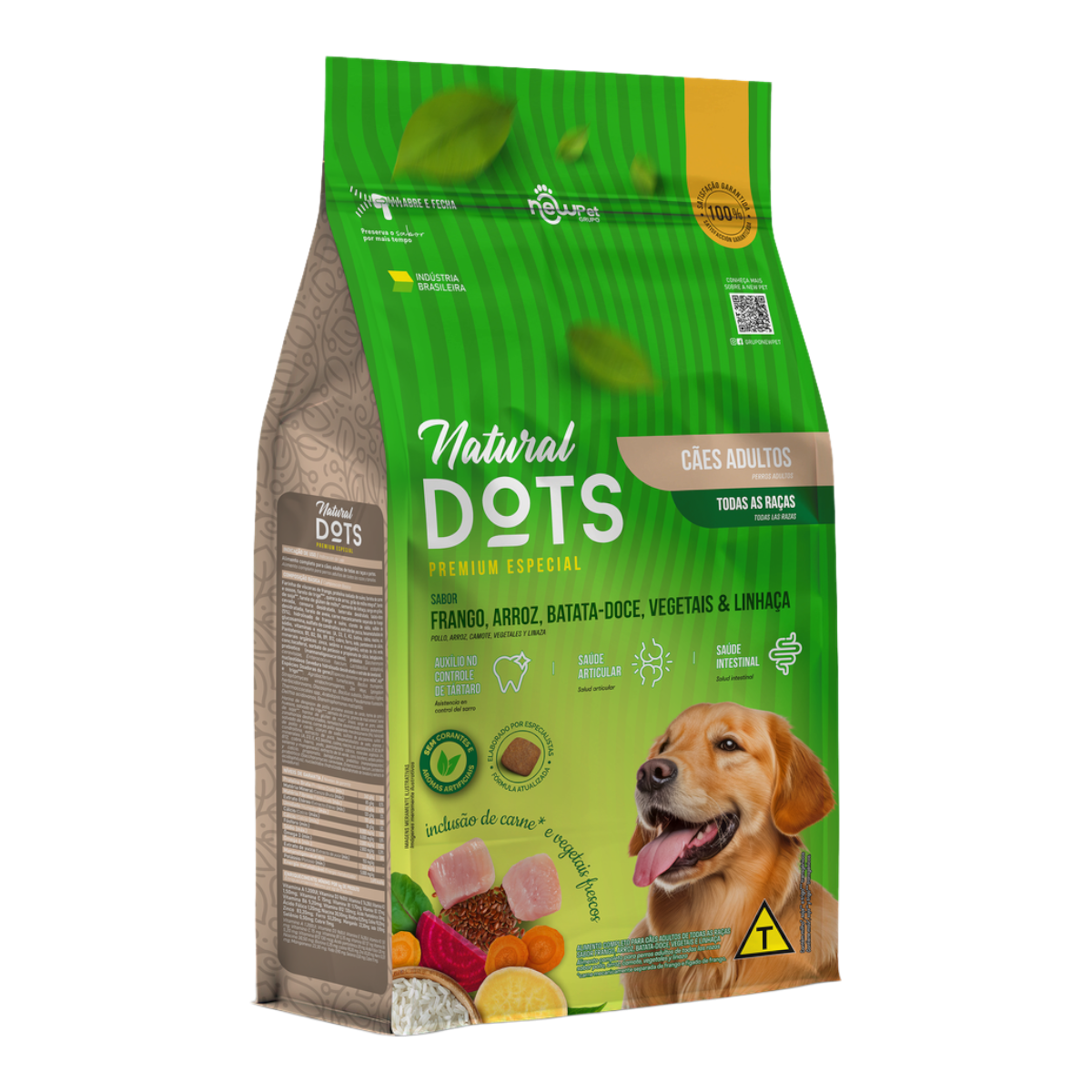 Alimento para C&atilde;es Adultos Frango, Arroz, Batata Doce, Vegetais e Linha&ccedil;a Natural Dots Pacote 1kg