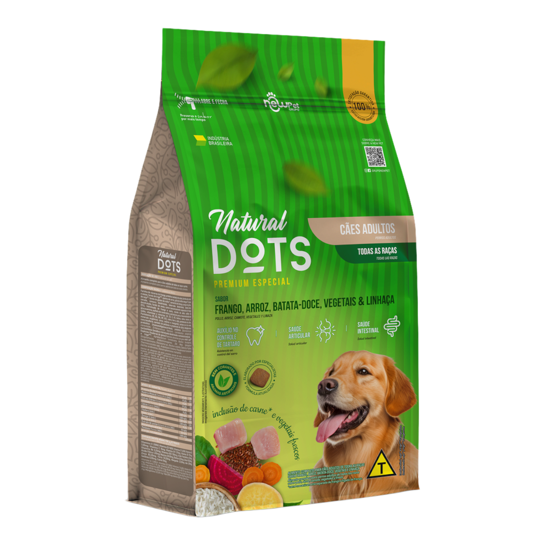 Alimento para C&atilde;es Adultos Frango, Arroz, Batata Doce, Vegetais e Linha&ccedil;a Natural Dots Pacote 1kg