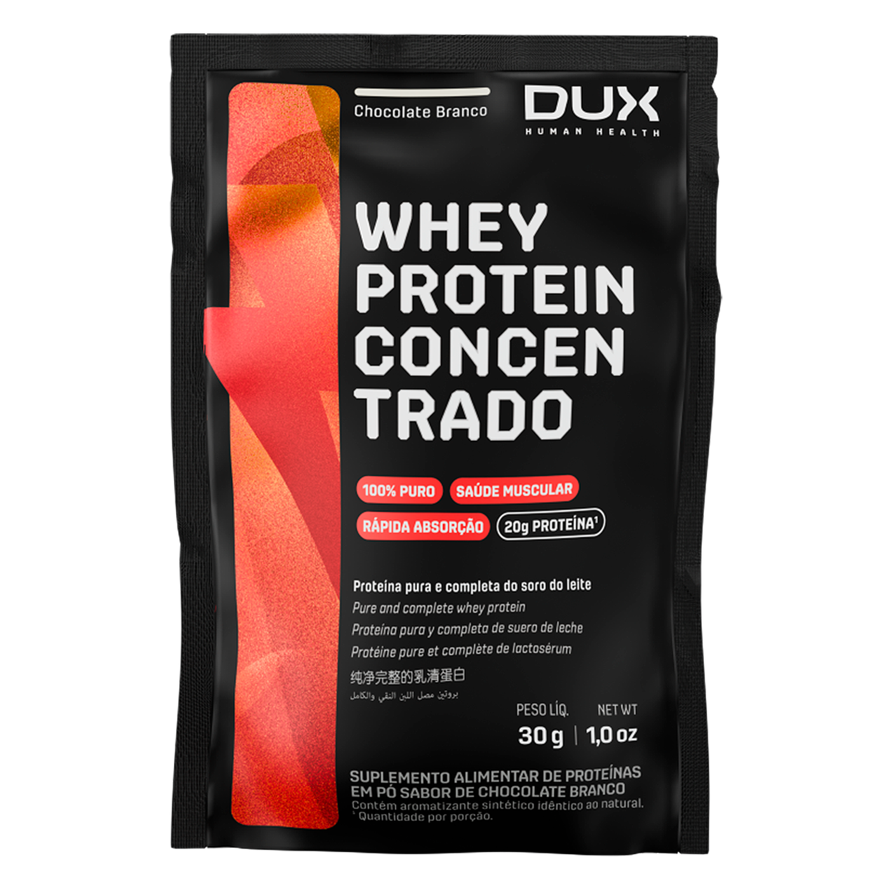 Suplemento em P&oacute; Whey Protein Concentrado Chocolate Branco Dux Human Health Pacote 30g