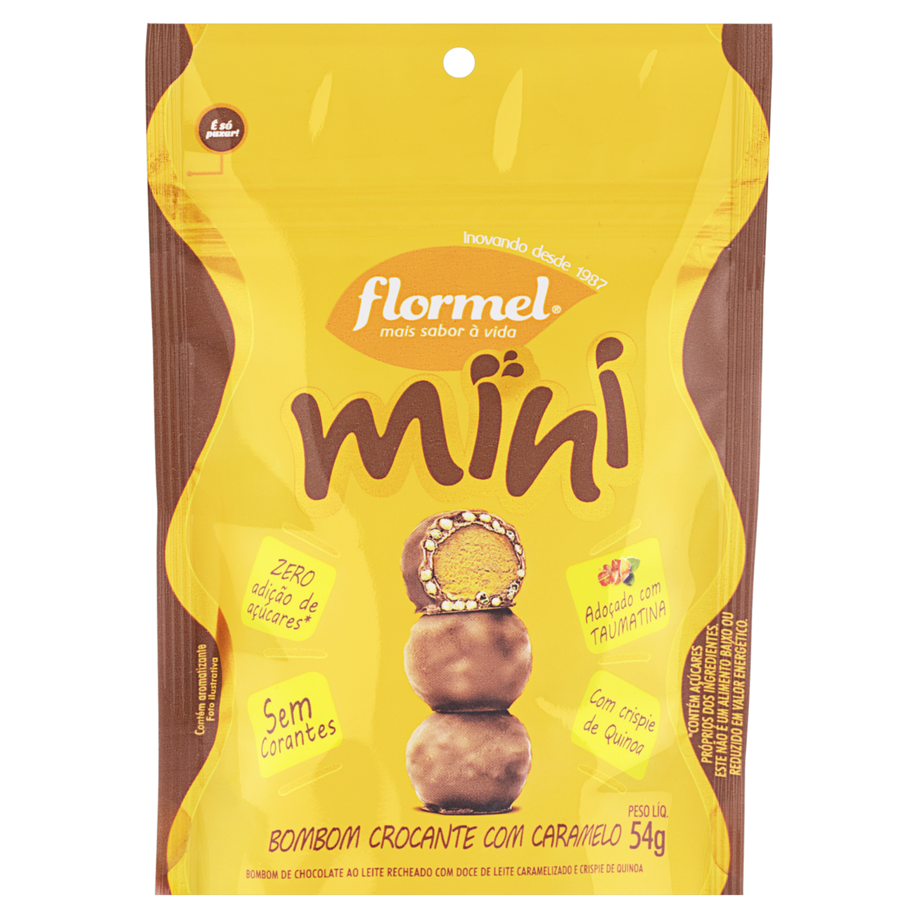 Mini Bombom Crocante com Caramelo Flormel Pouch 54g&nbsp;