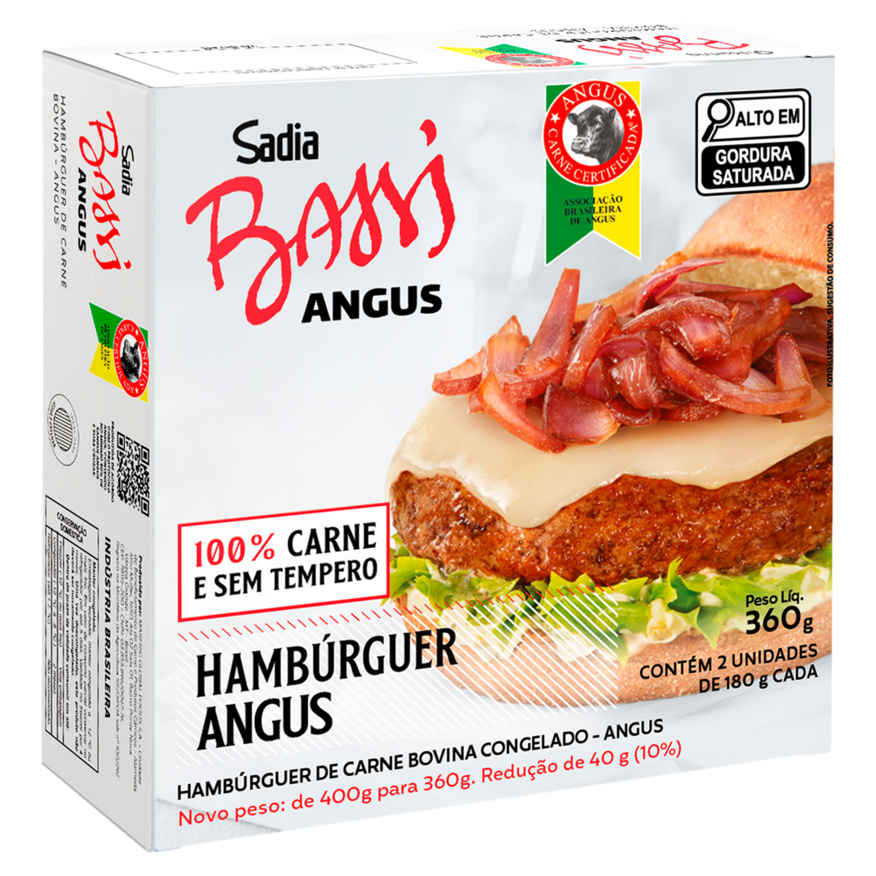 Hamb&uacute;rguer de Carne Bovina Angus Bassi Sadia Caixa 360g C/2 Unidades
