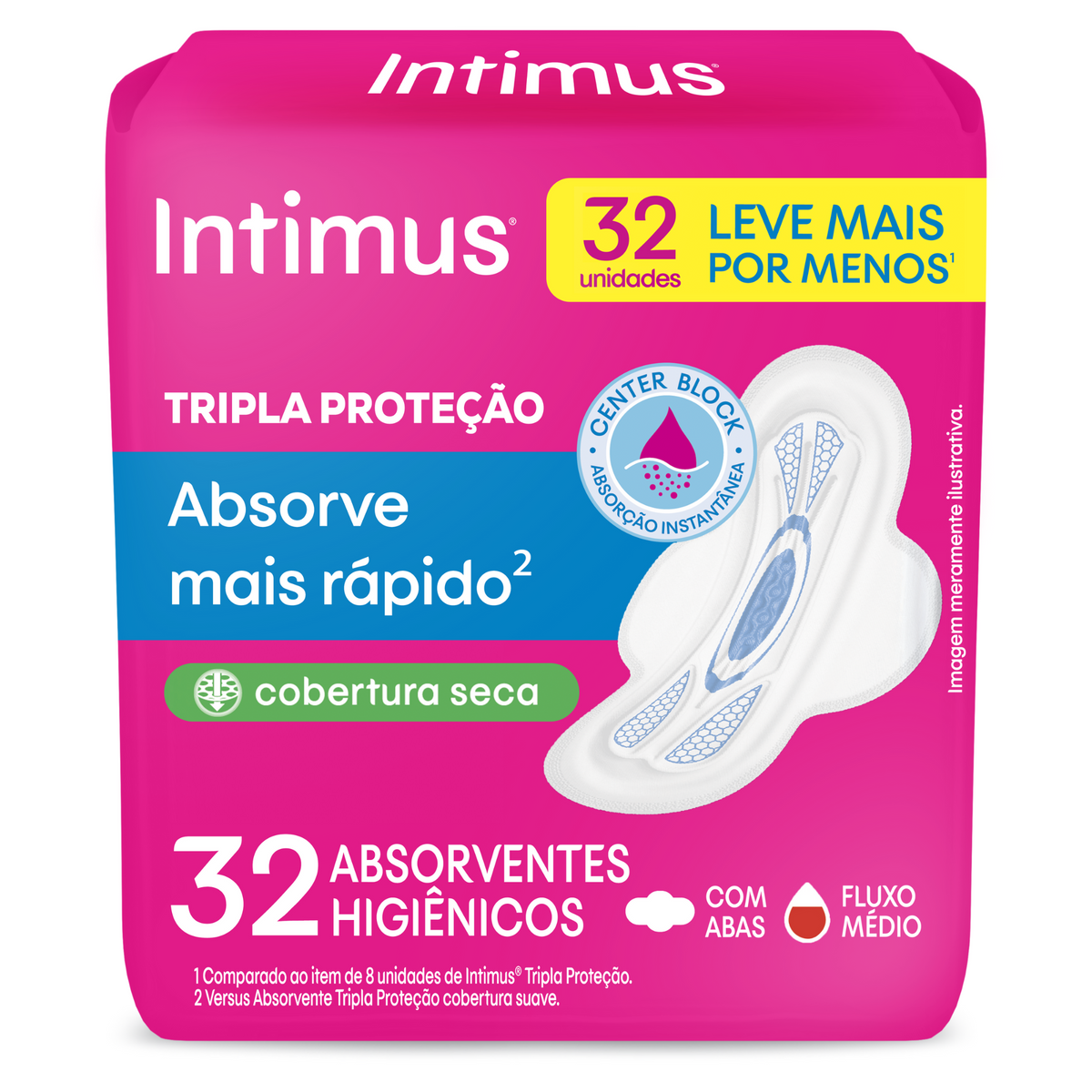 Absorvente com Abas Seca Intimus Tripla Prote&ccedil;&atilde;o Pacote 32 Unidades Leve Mais Pague Menos