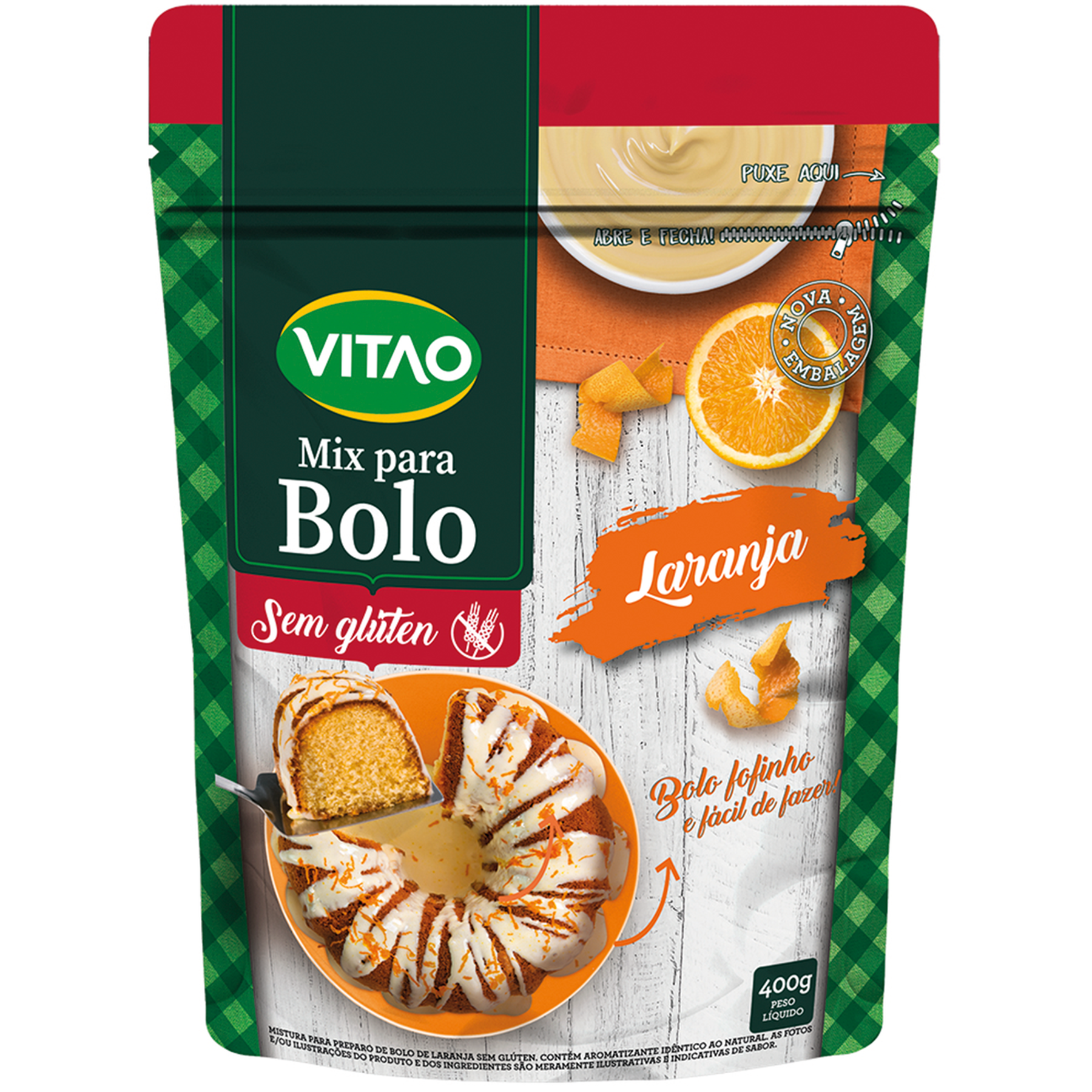 Mistura para Bolo Laranja sem Glúten Zero Lactose Vitao Pacote 400g