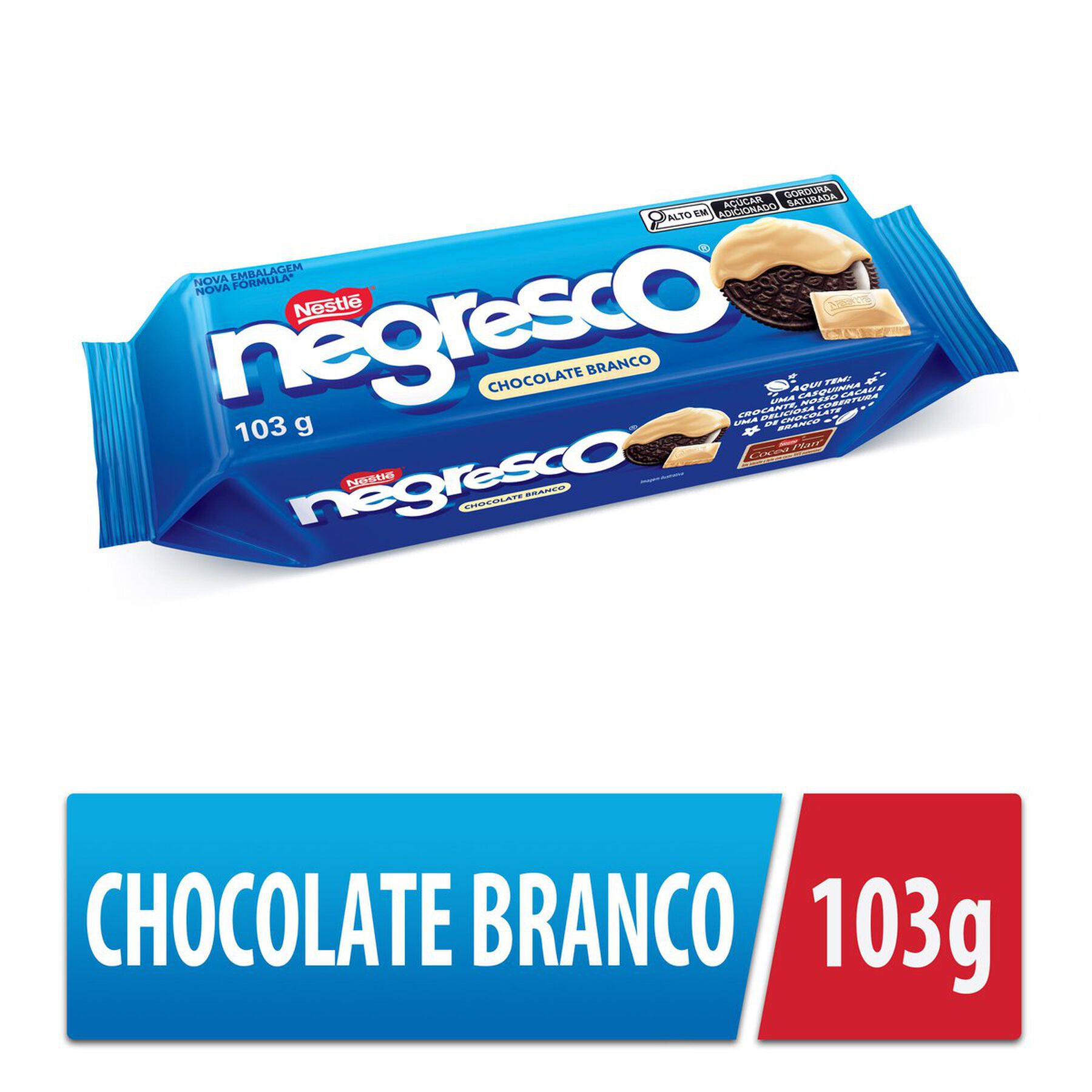 Biscoito Chocolate Recheio Baunilha Cobertura Chocolate Branco Negresco Nestlé Pacote 103g