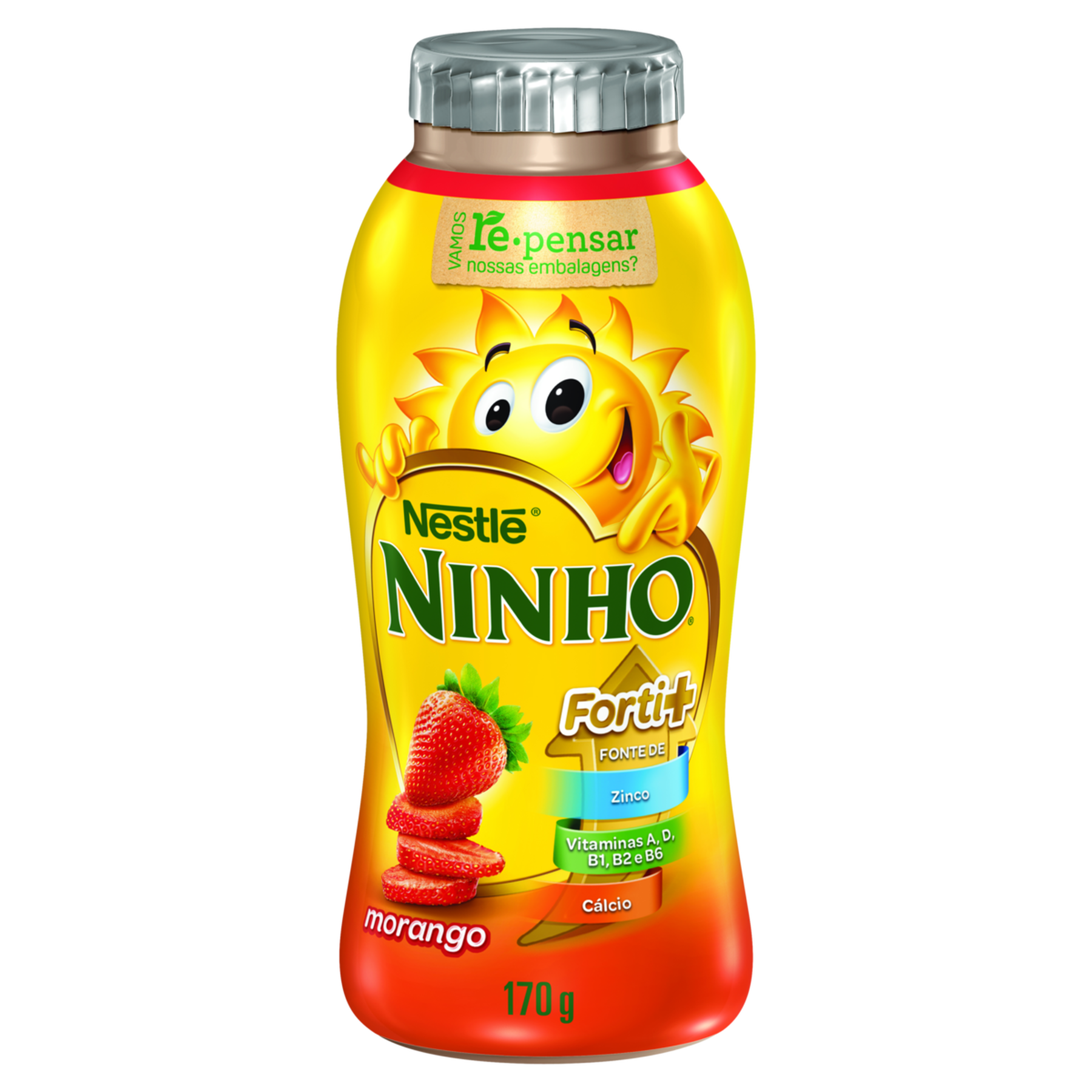 Iogurte Parcialmente Desnatado Morango Nestlé Ninho Frasco 170g