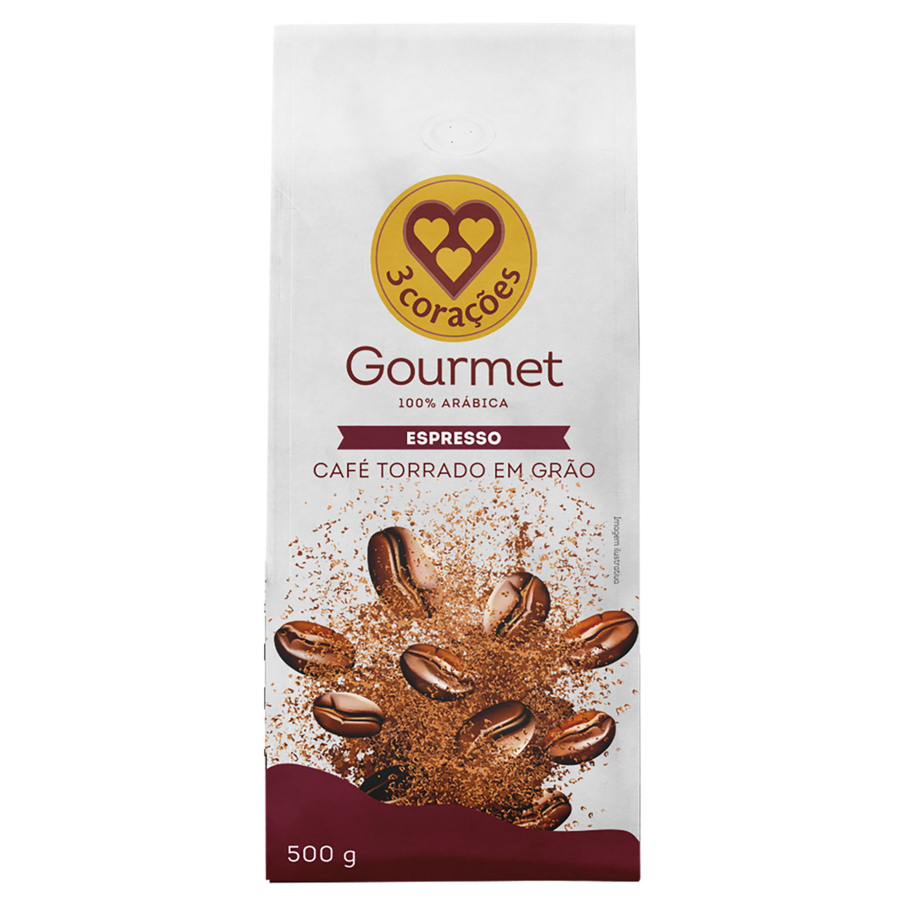 Caf&eacute; Torrado em Gr&atilde;os Espresso 3 Cora&ccedil;&otilde;es Gourmet Pacote 500g