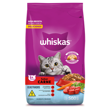 Alimento para Gatos Adultos Castrados 1+ Carne Whiskas Pacote 500g 