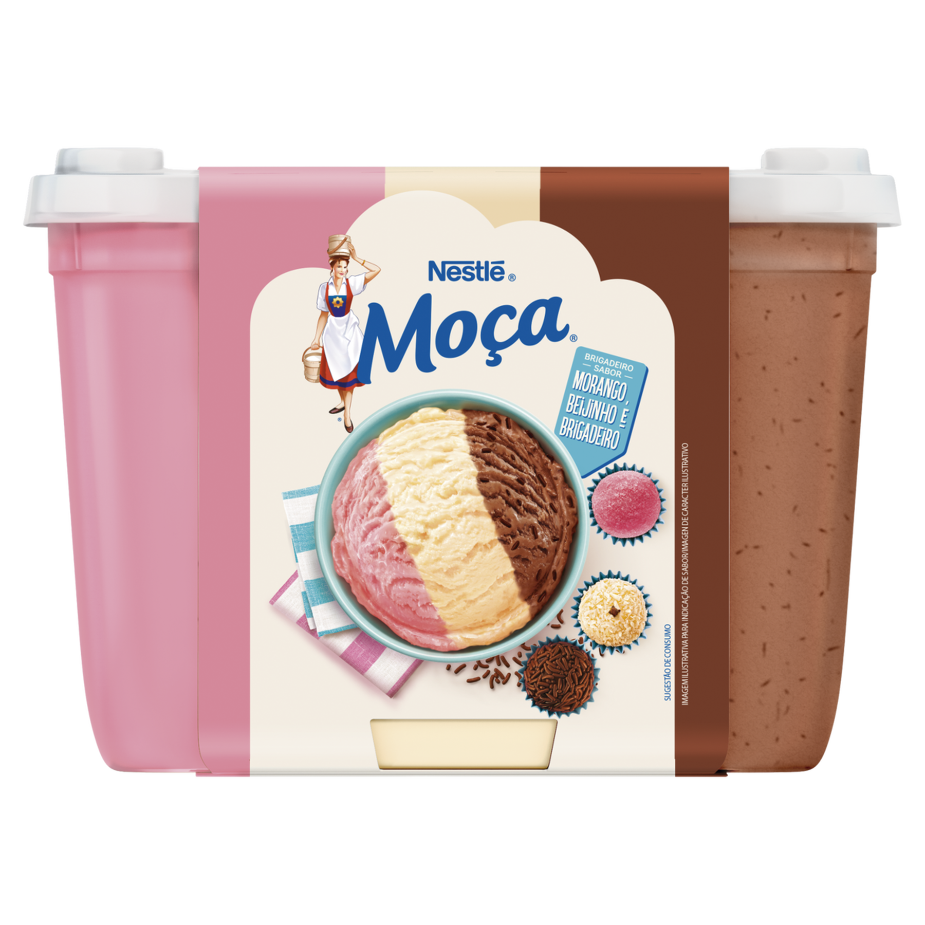 Sorvete Mo&ccedil;a Morango, Beijinho e Brigadeiro Nestl&eacute; Pote 1,5l