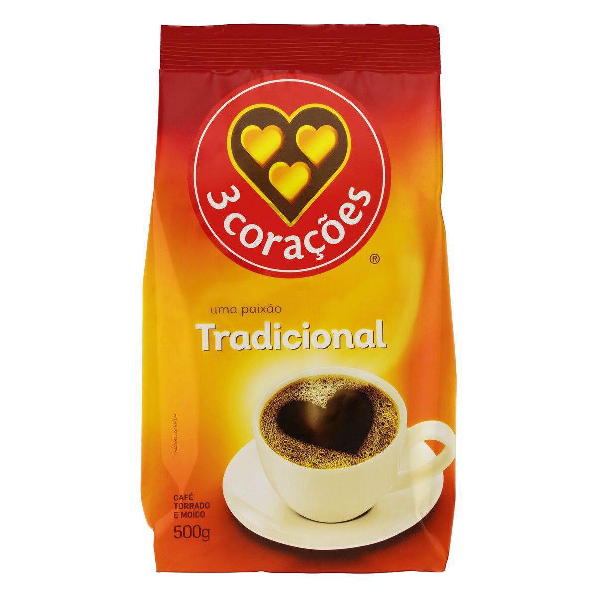 Caf&eacute; Torrado e Mo&iacute;do Tradicional 3 Cora&ccedil;&otilde;es Pacote 500g