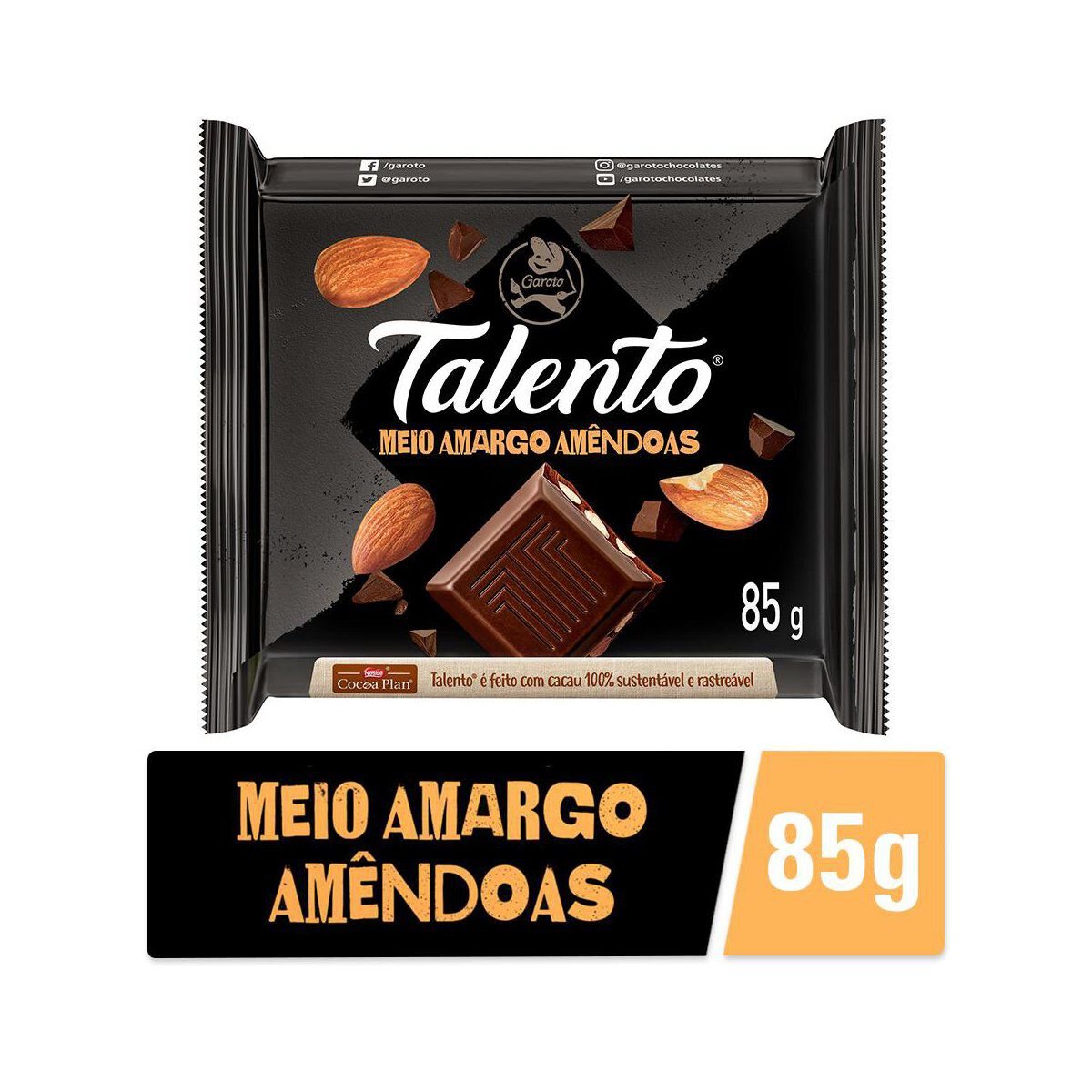 Chocolate Meio Amargo com Am&ecirc;ndoas Garoto Talento Pacote 85g