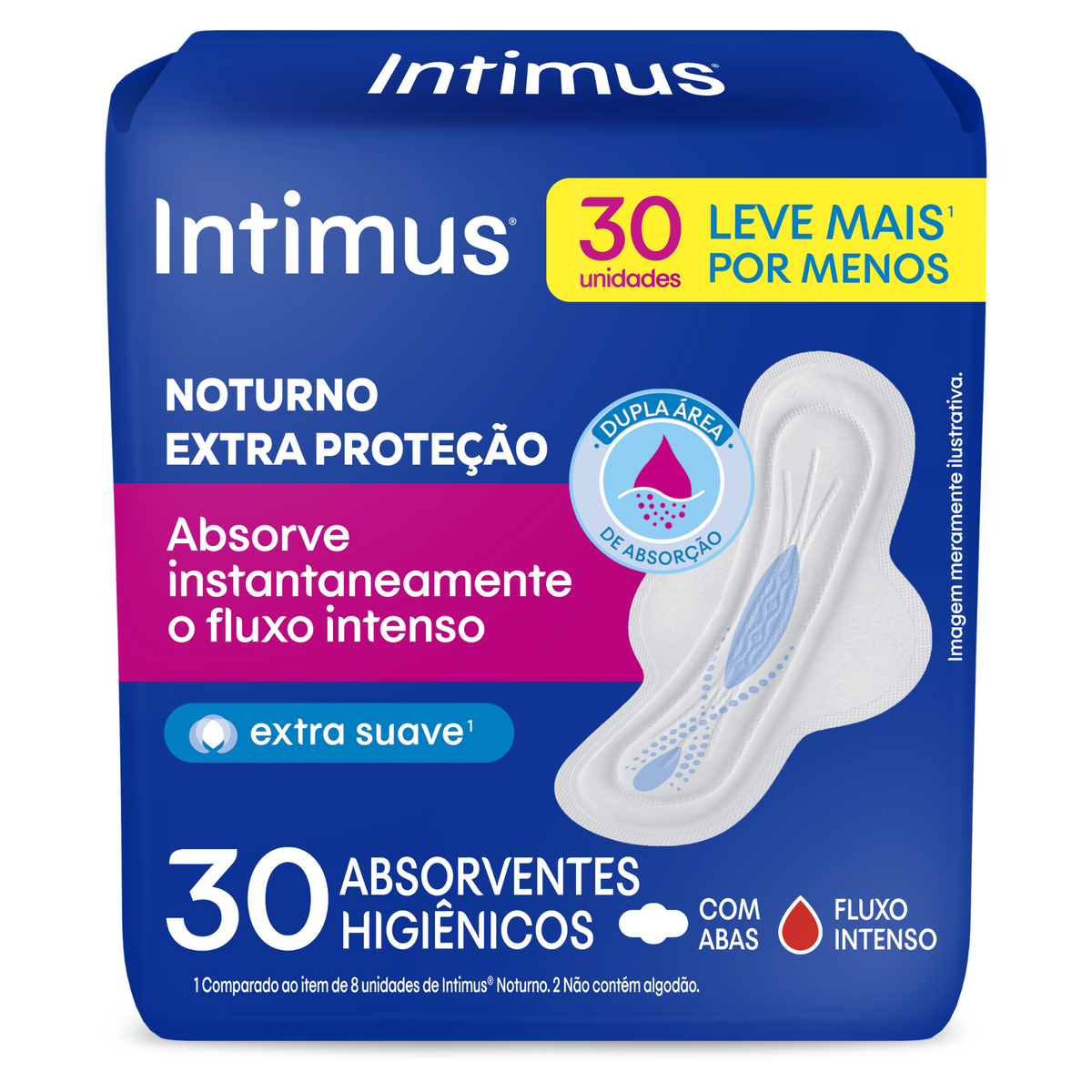Absorvente com Abas Suave Noturno Intimus Pacote 30 Unidades Leve Mais Pague Menos