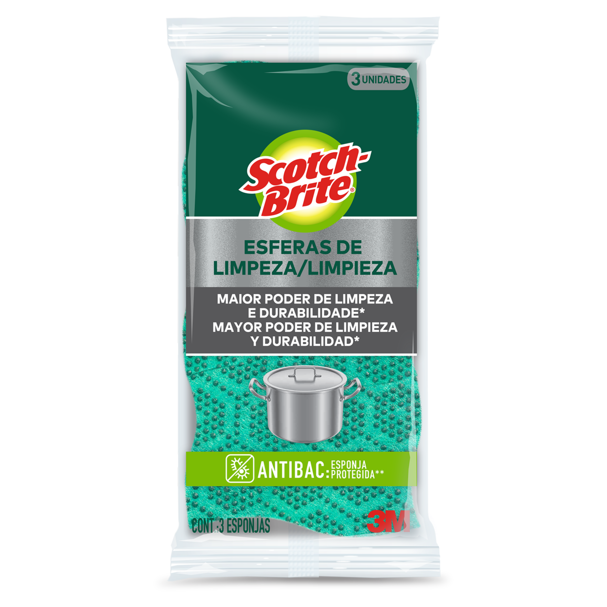 Esponja Esfera de Limpeza Antibac Scotch-Brite C/3 Unidades
