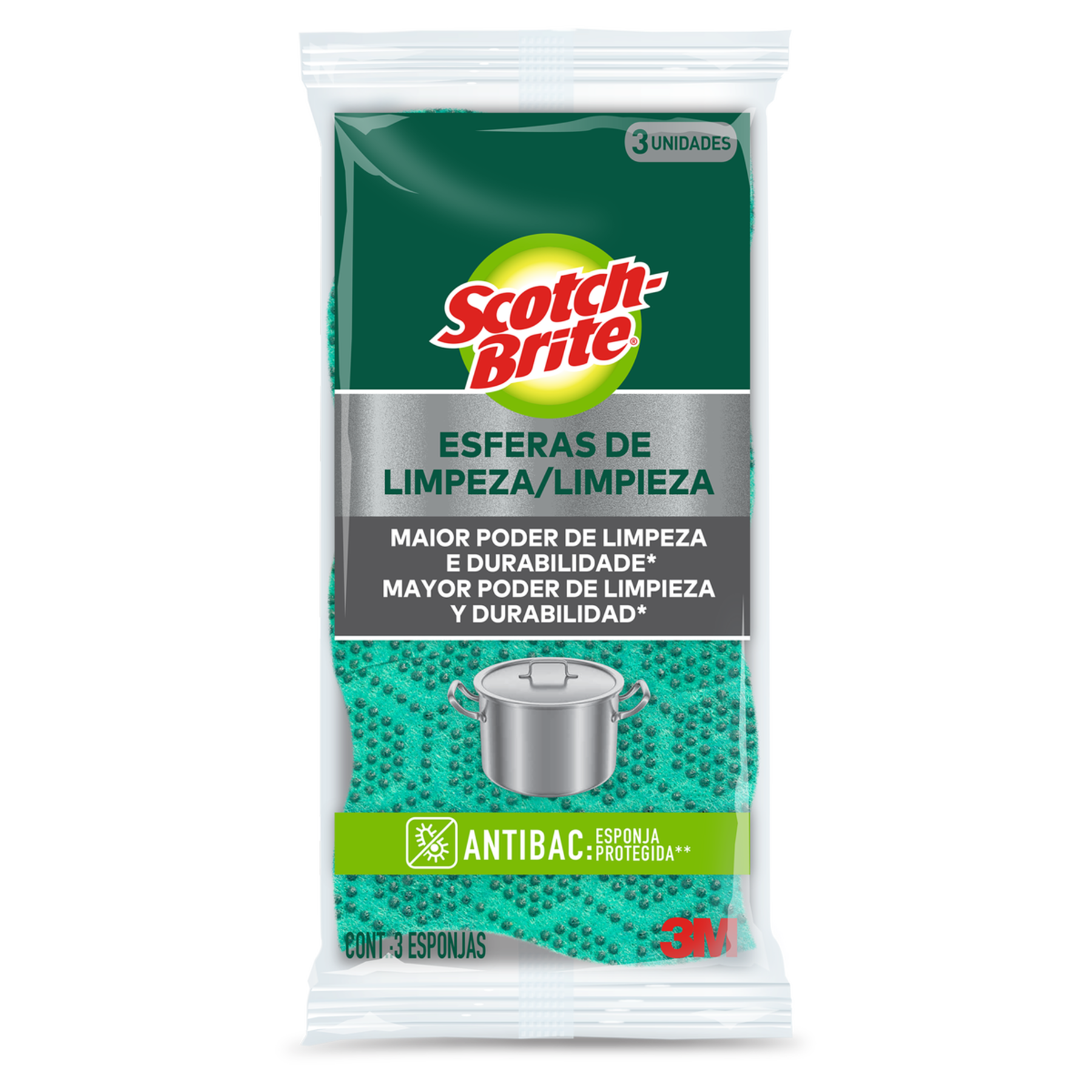 Esponja Esfera de Limpeza Antibac Scotch-Brite C/3 Unidades