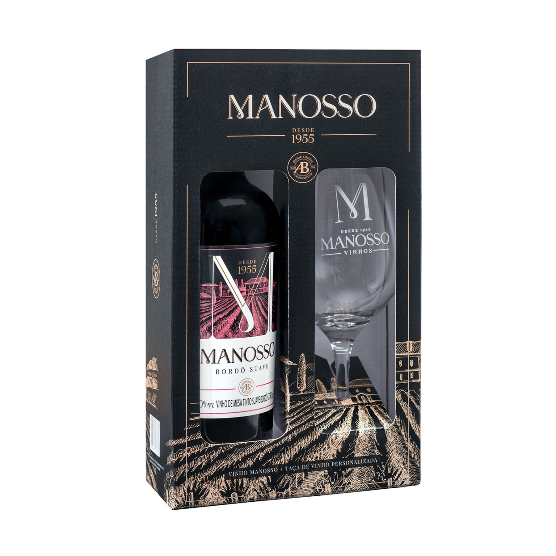 Vinho Tinto Bordô Suave Manosso Garrafa 750ml + Taça Personalizada