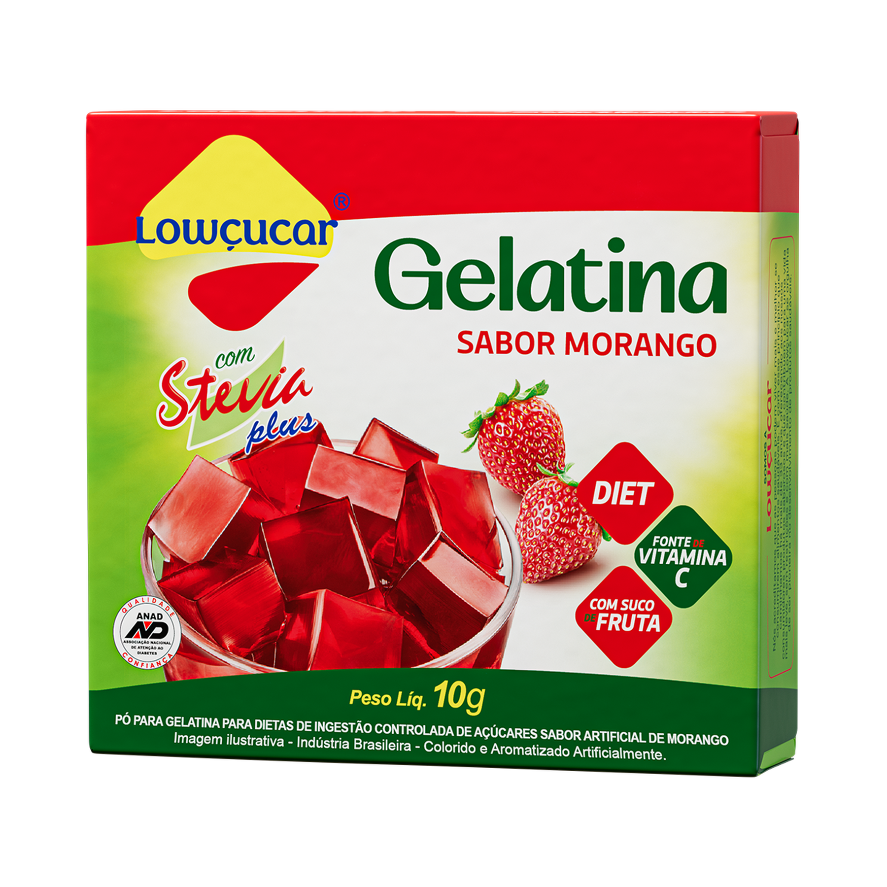 Gelatina em P&oacute; com Stevia Morango Zero A&ccedil;&uacute;car Low&ccedil;ucar Plus Caixa 10g&nbsp;