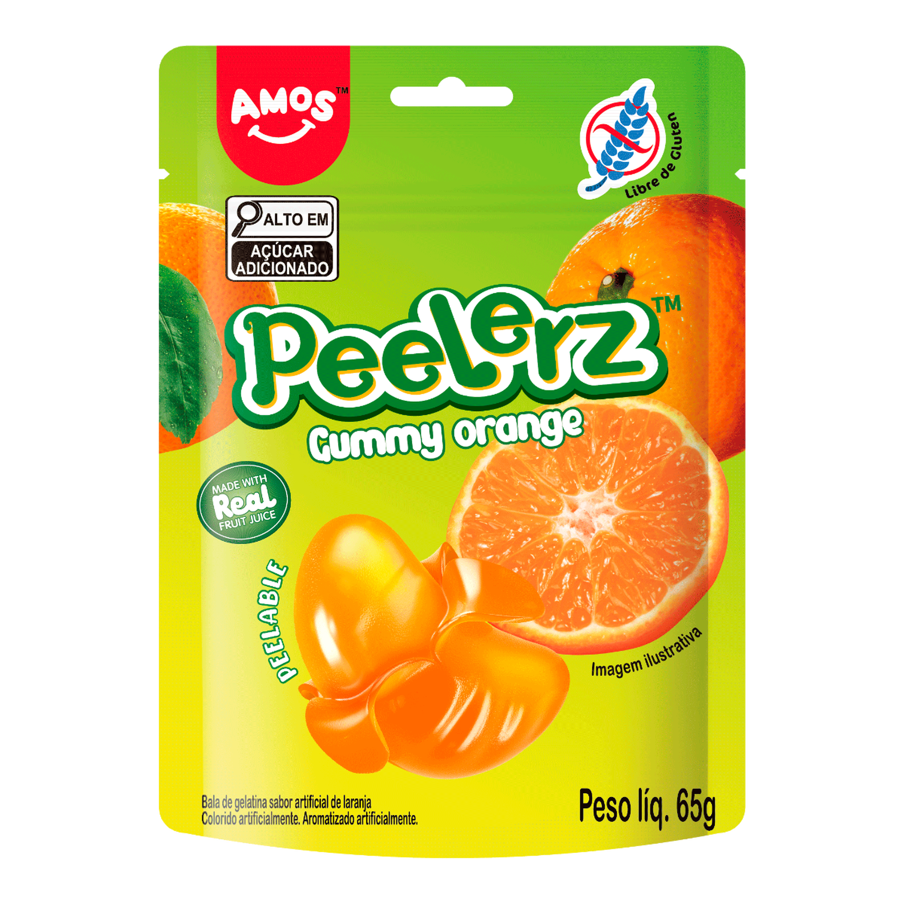 Bala de Gelatina Laranja Peelerz Gummy Orange Amos Pacote 65g
