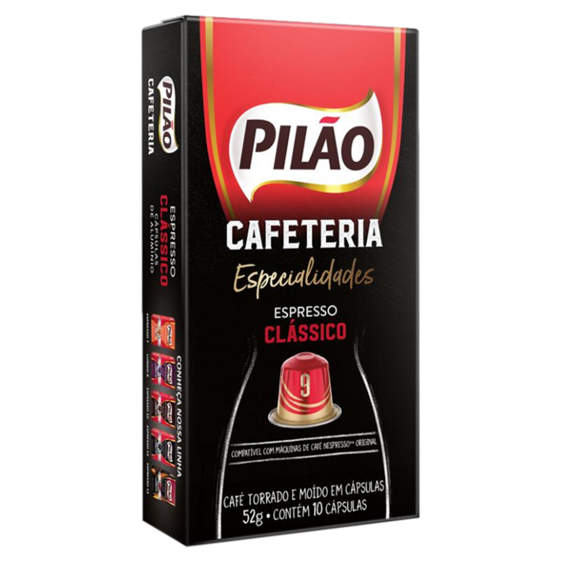 Café em Cápsula Torrado e Moído Espresso Clássico  Cafeteria Especialidades Pilão Caixa 52g C/10 Unidades
