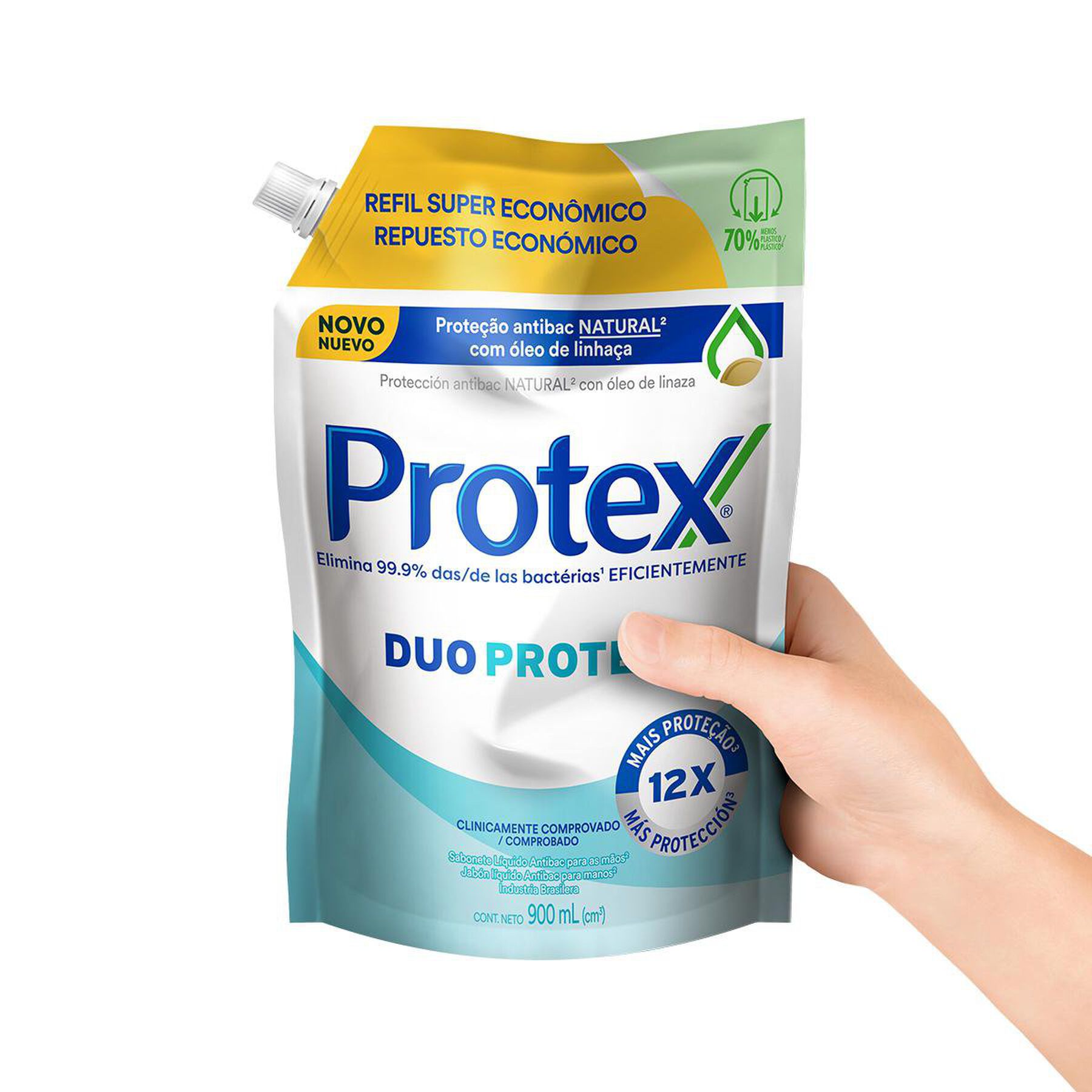 Sabonete Líquido para as Mãos Antibac Duo Protect Protex Sachê 900ml - Embalagem Refil Super Econômico