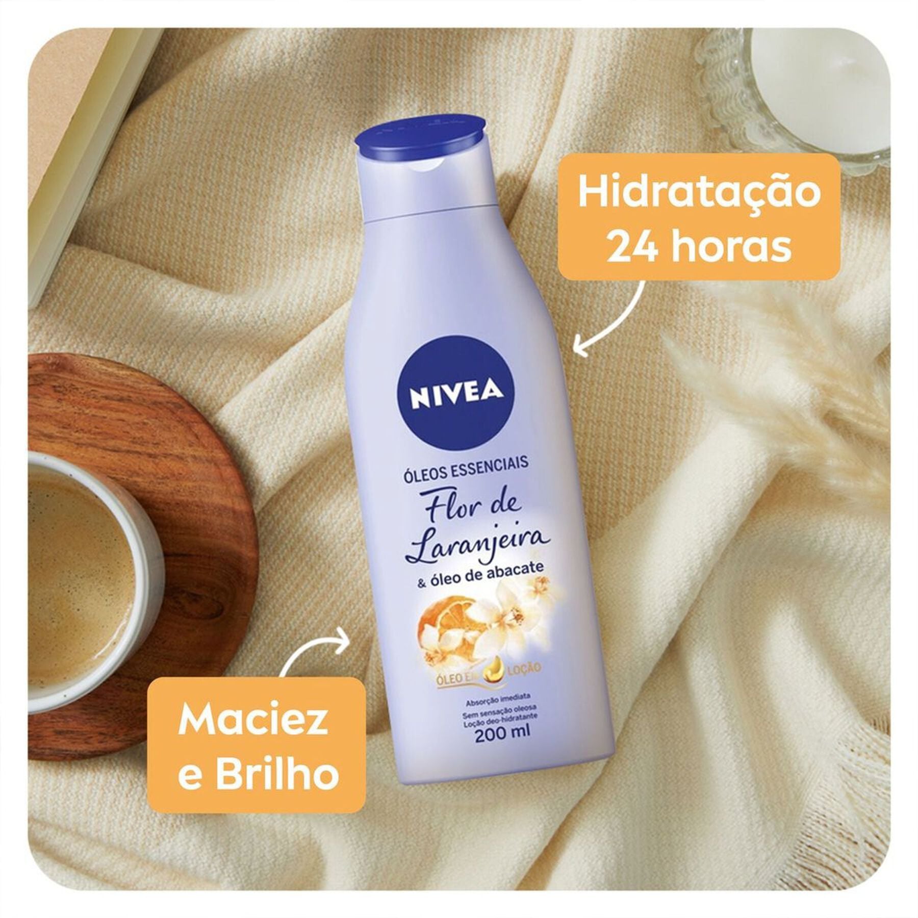 Lo&ccedil;&atilde;o Deo-Hidratante Flor de Laranjeira & &Oacute;leo de Abacate Nivea &Oacute;leos Essenciais Frasco 200ml&nbsp;